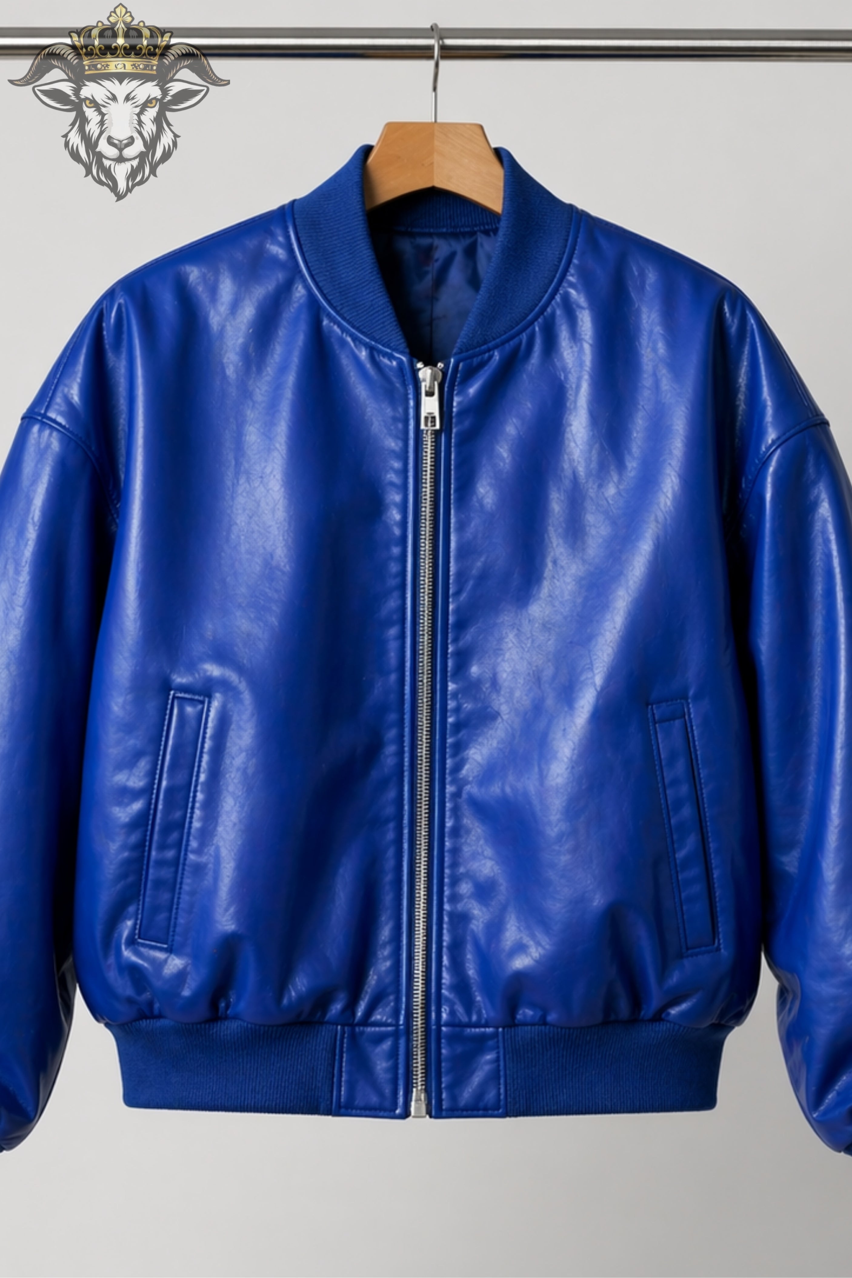 Women’s Royal Blue Oversize Real Leather Bomber Jacket
