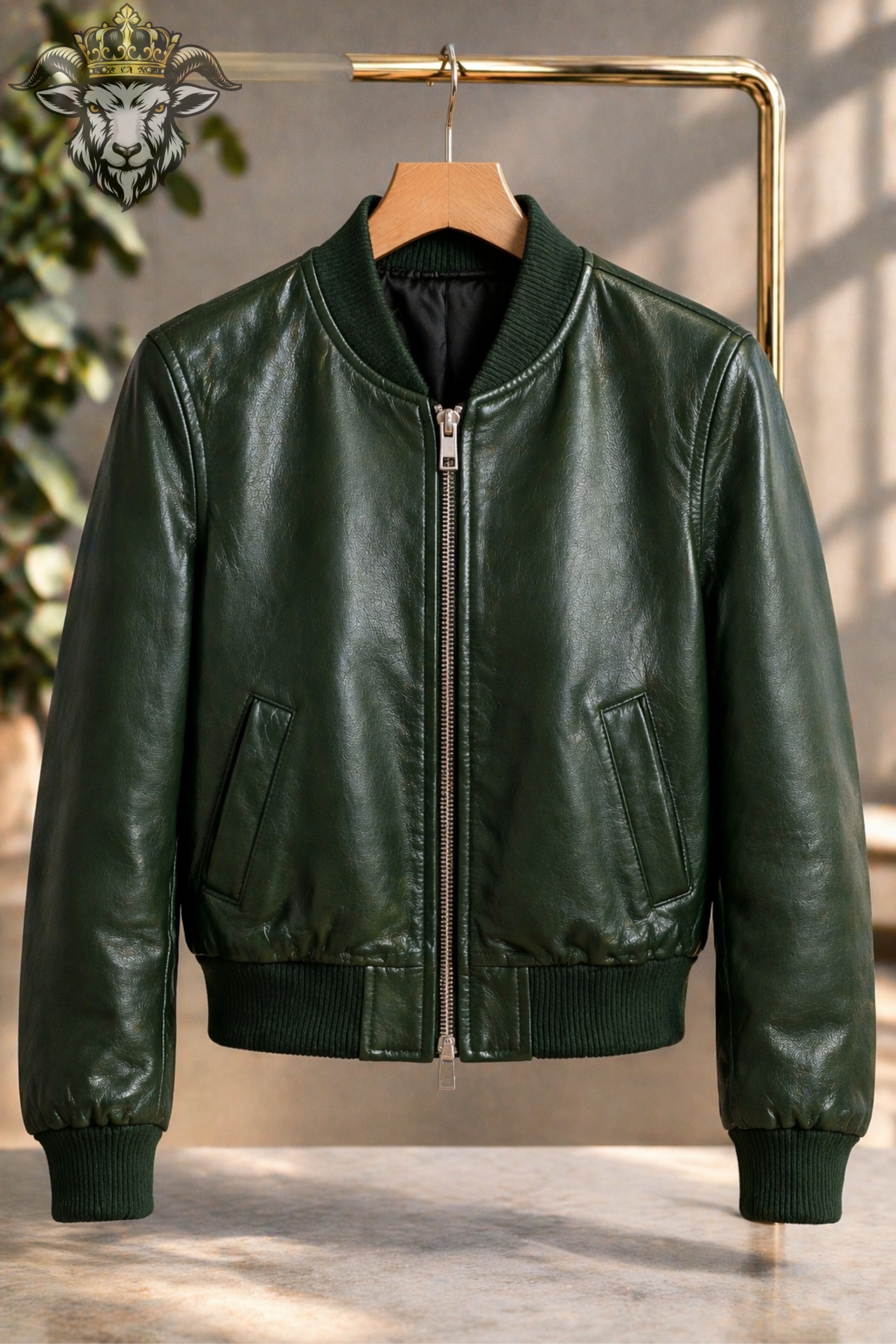 Women’s Green Real Leather Bomber Jacket