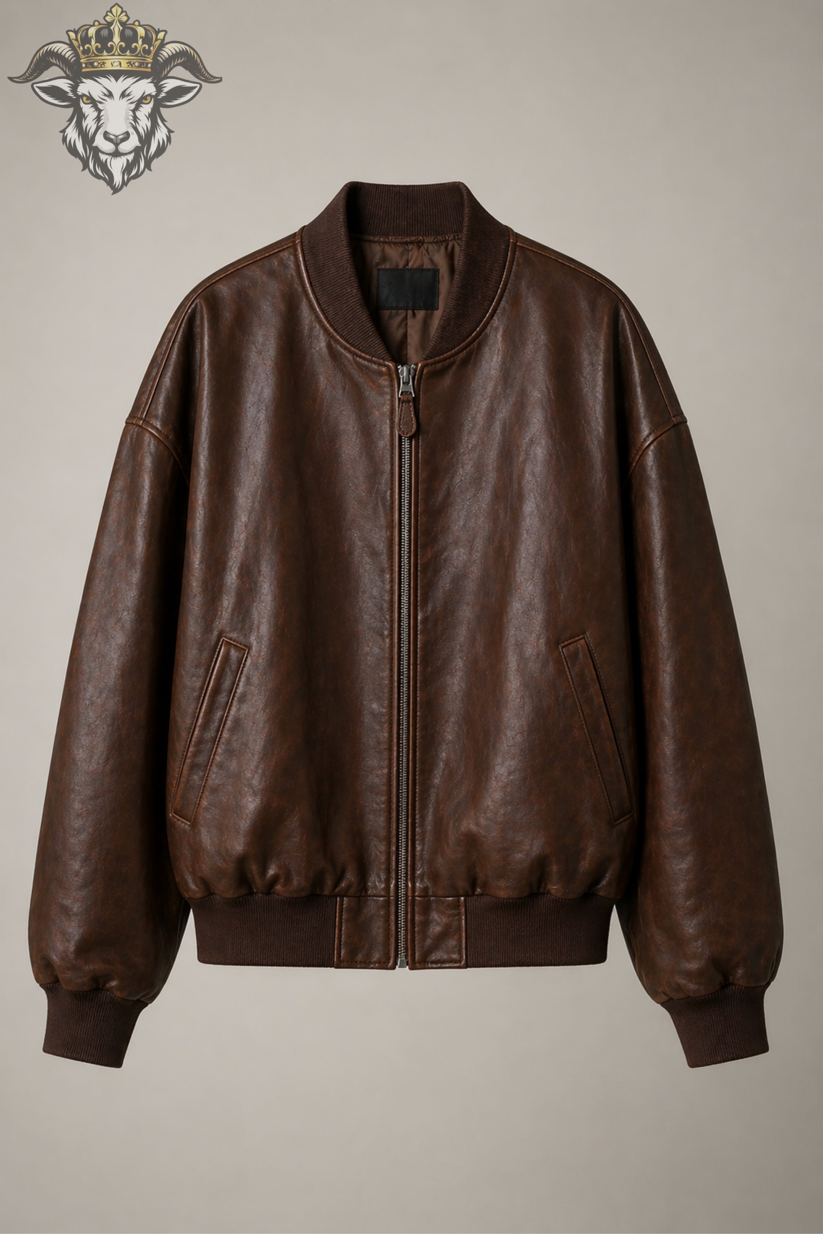 Women's Brown Oversize Real Leather Bomber Jacket