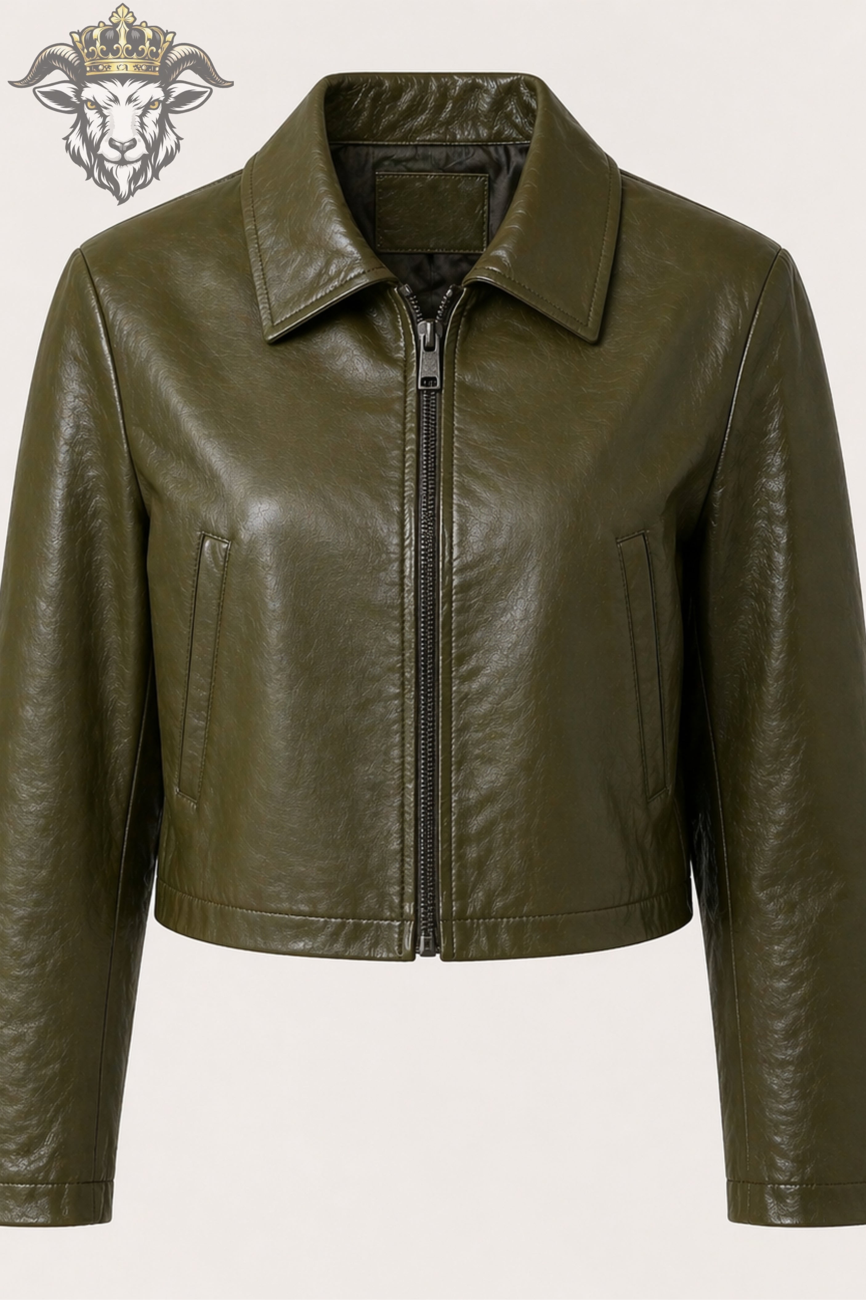 Women’s Olive Green Real Leather Cropped Jacket