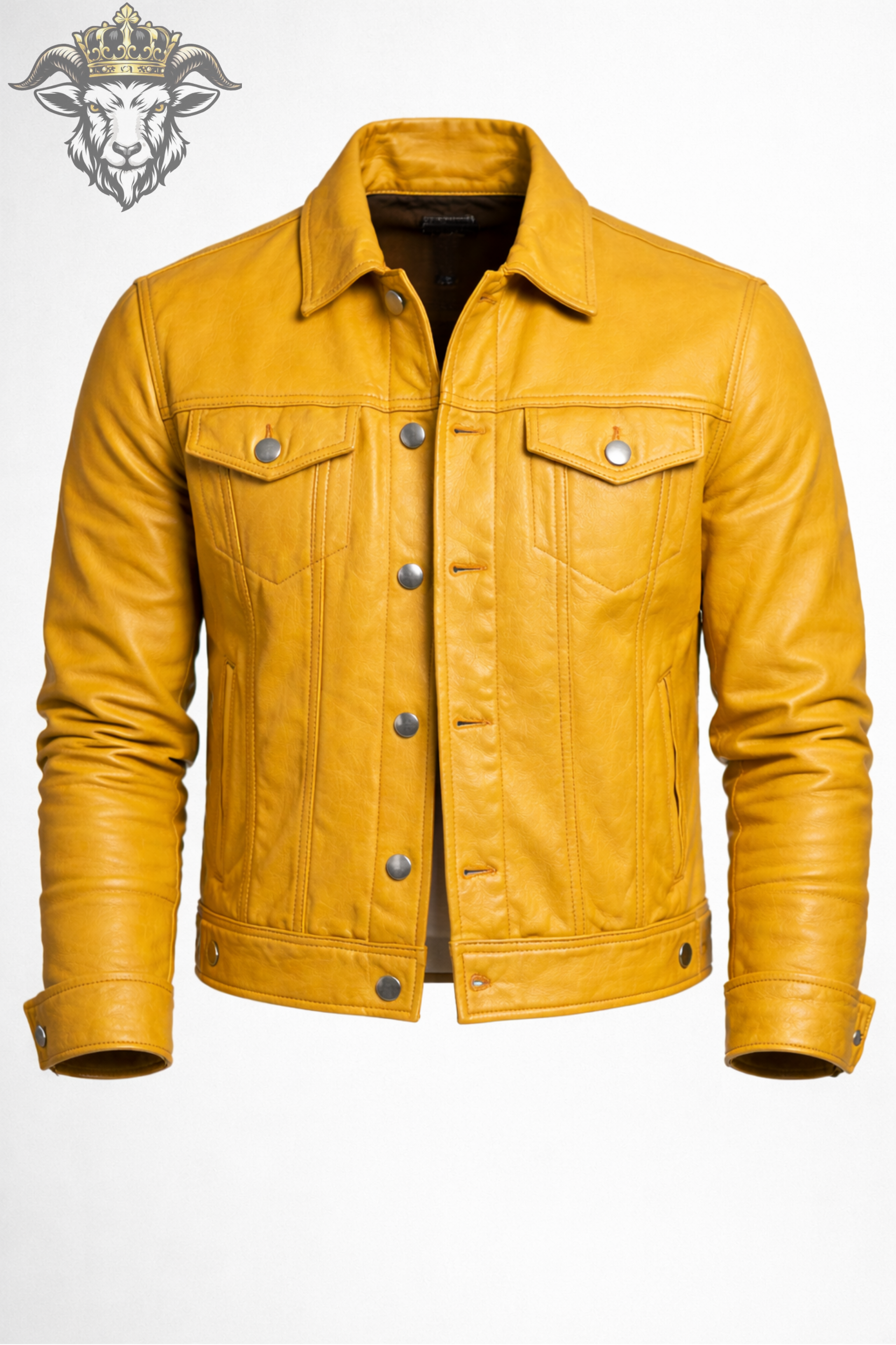 Men’s Yellow Real Leather Trucker Jacket