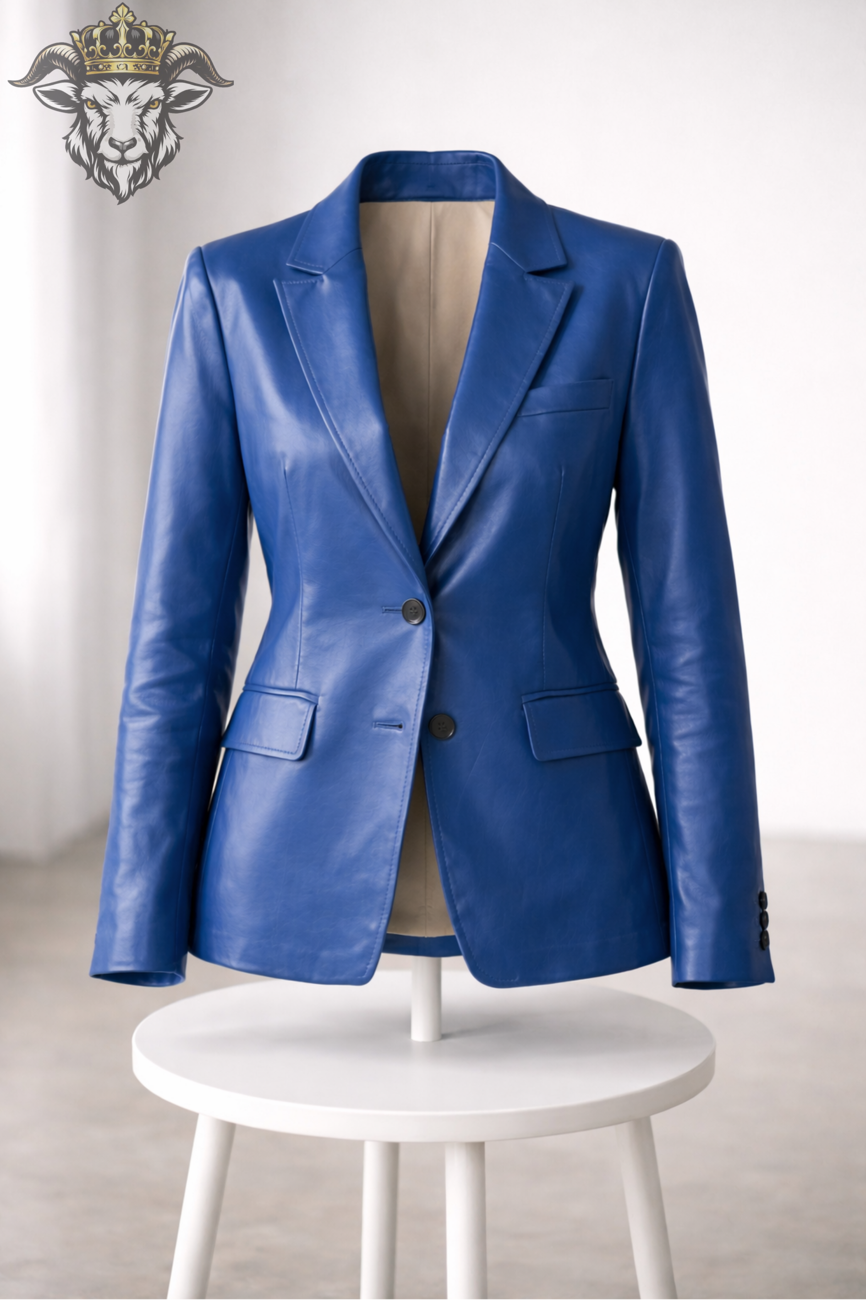 Women’s Blue Real Leather Blazer – Premium Tailored Fit Jacket | Elegant Designer Leather Coat for Women