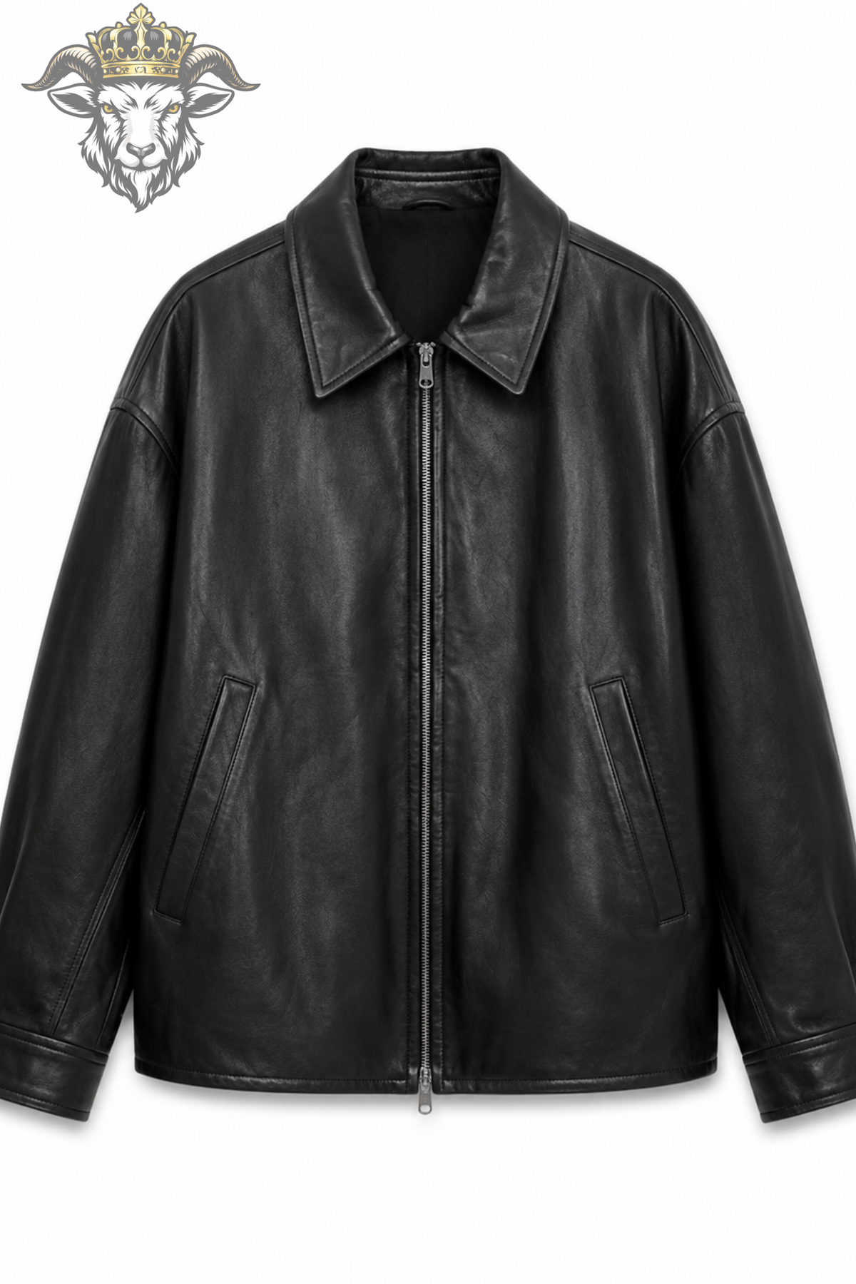 Women’s Black Genuine Leather Bomber Jacket, Oversized Loose Fit Leather Coat, Structured Collar Zip Jacket, Luxury Streetwear Outerwear