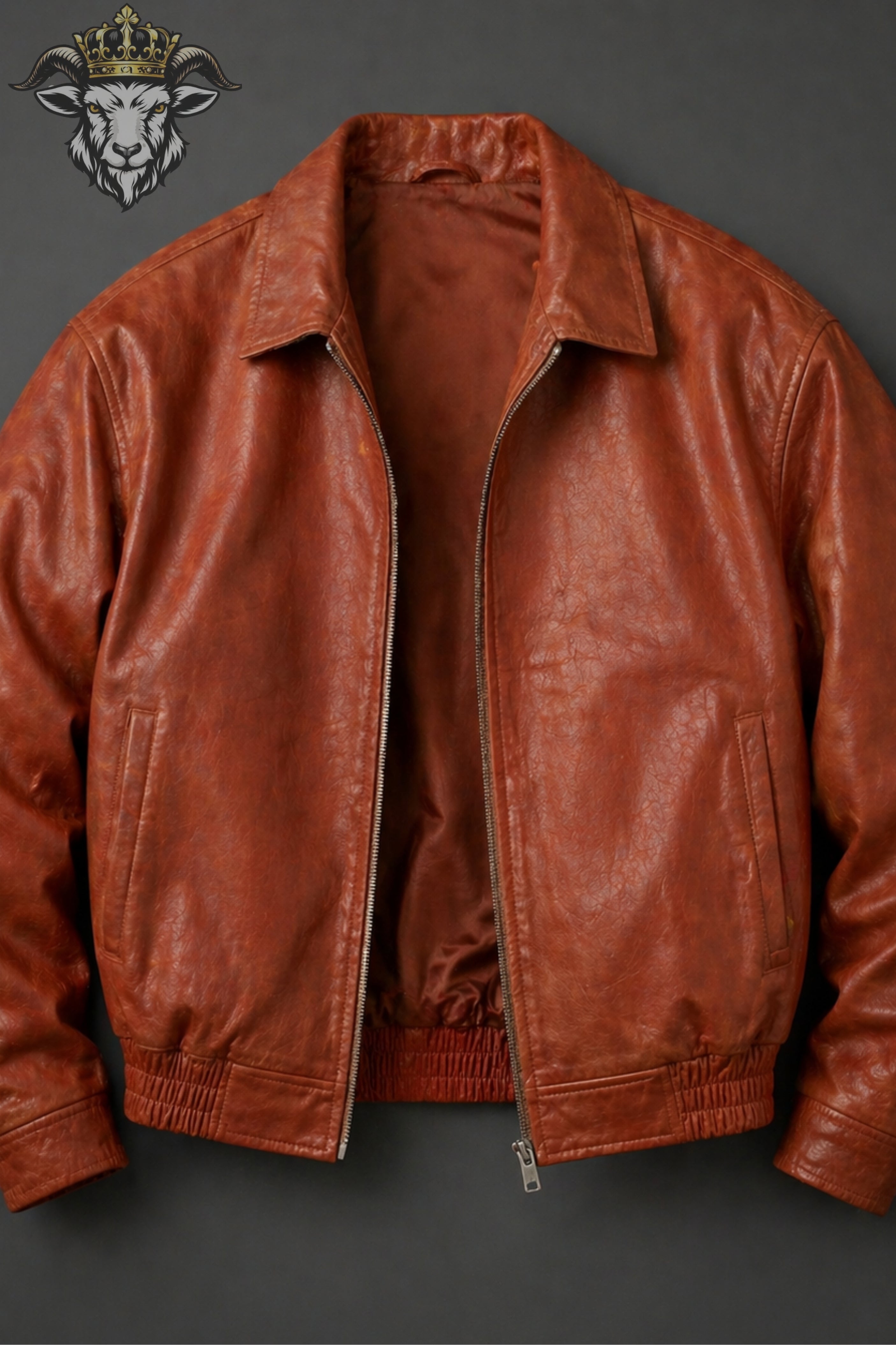 Men’s Burnt Orange Oversize Real Leather Bomber Jacket