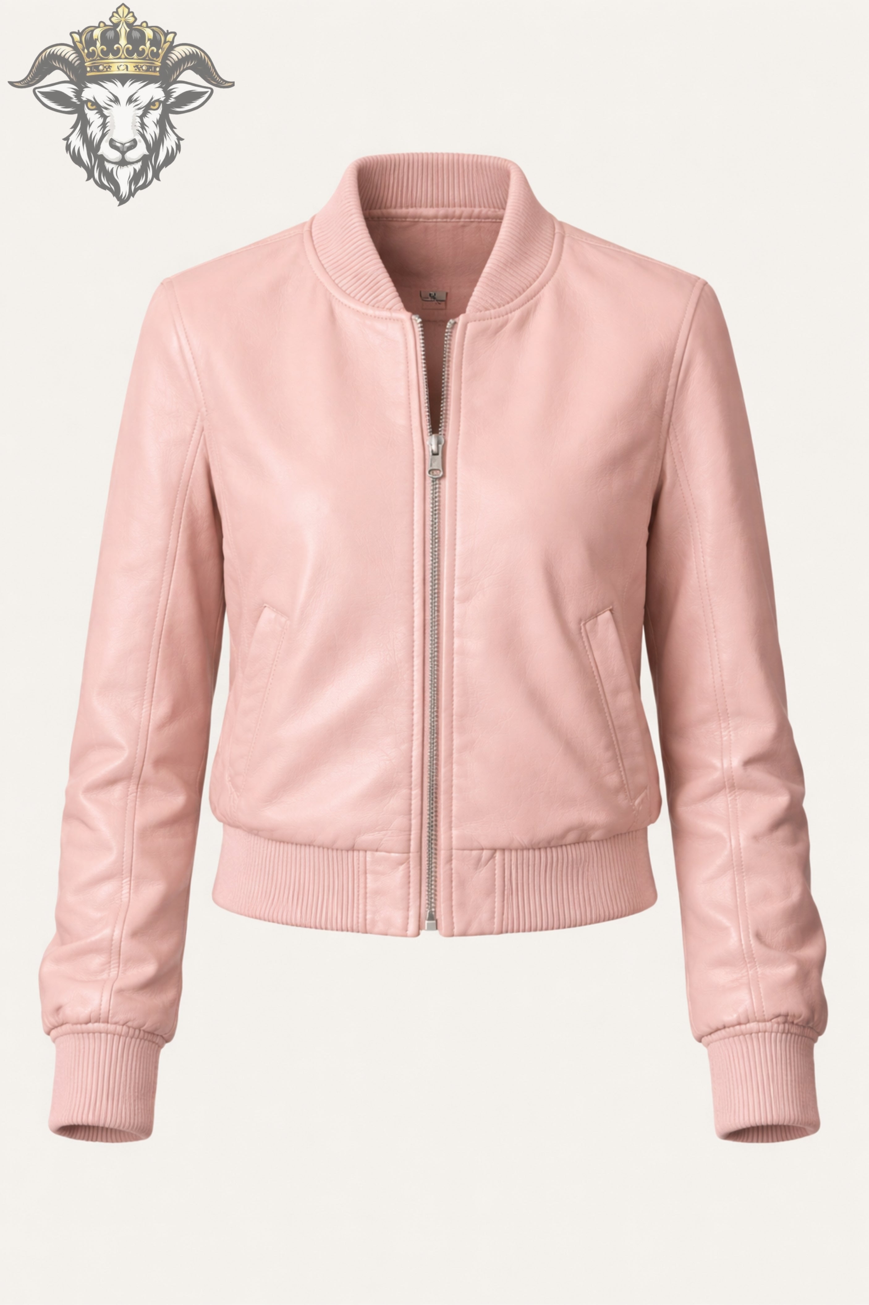 Women’s Baby Pink Real Leather Bomber Jacket