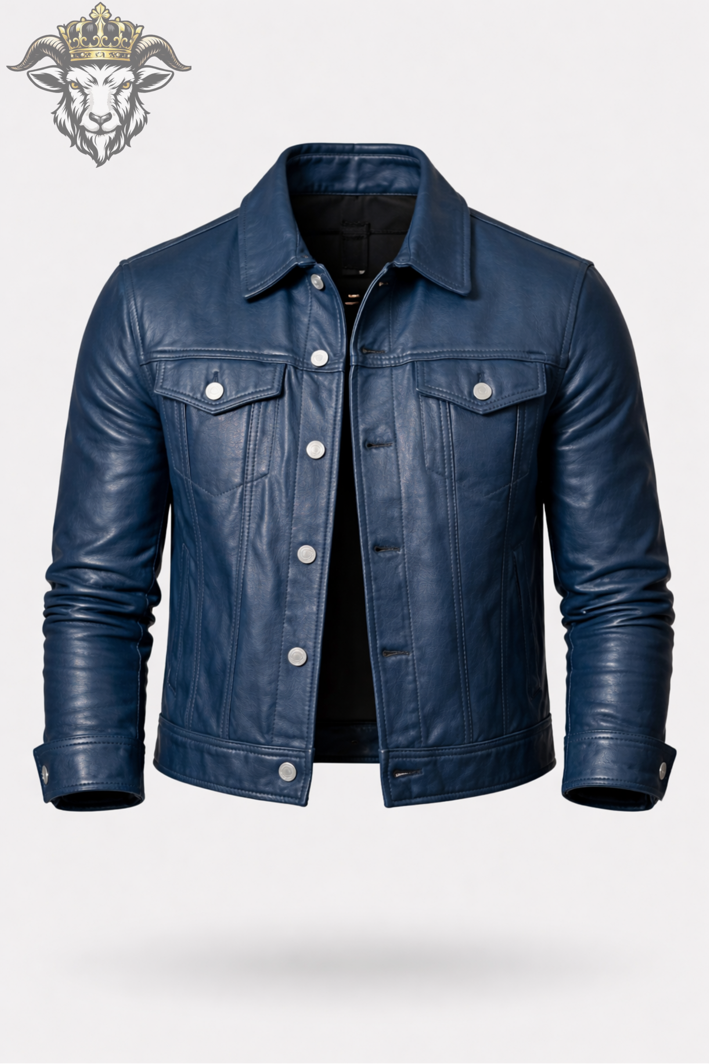 Men’s Blue Real Leather Trucker Jacket