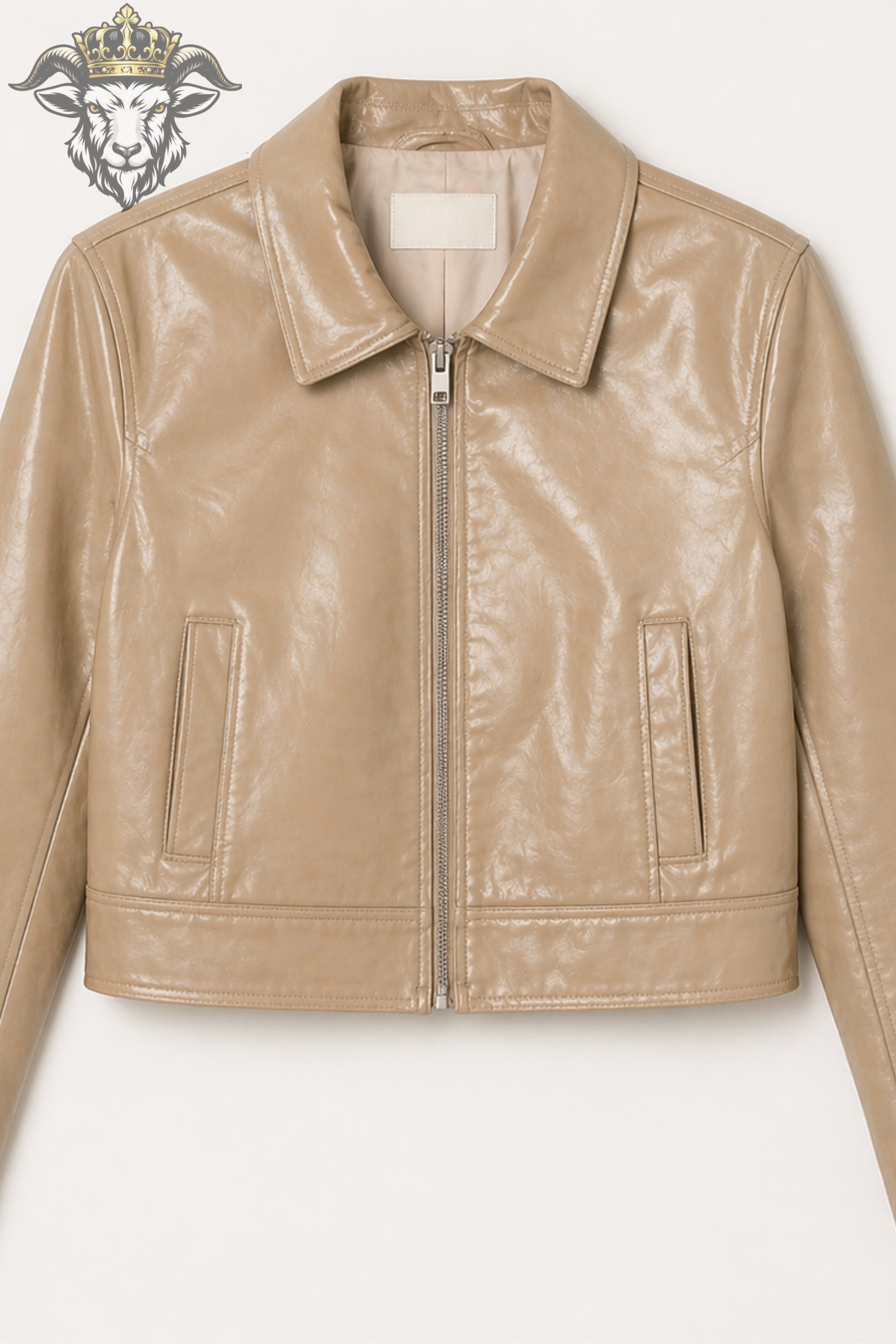 Women’s Beige Real Leather Cropped Jacket
