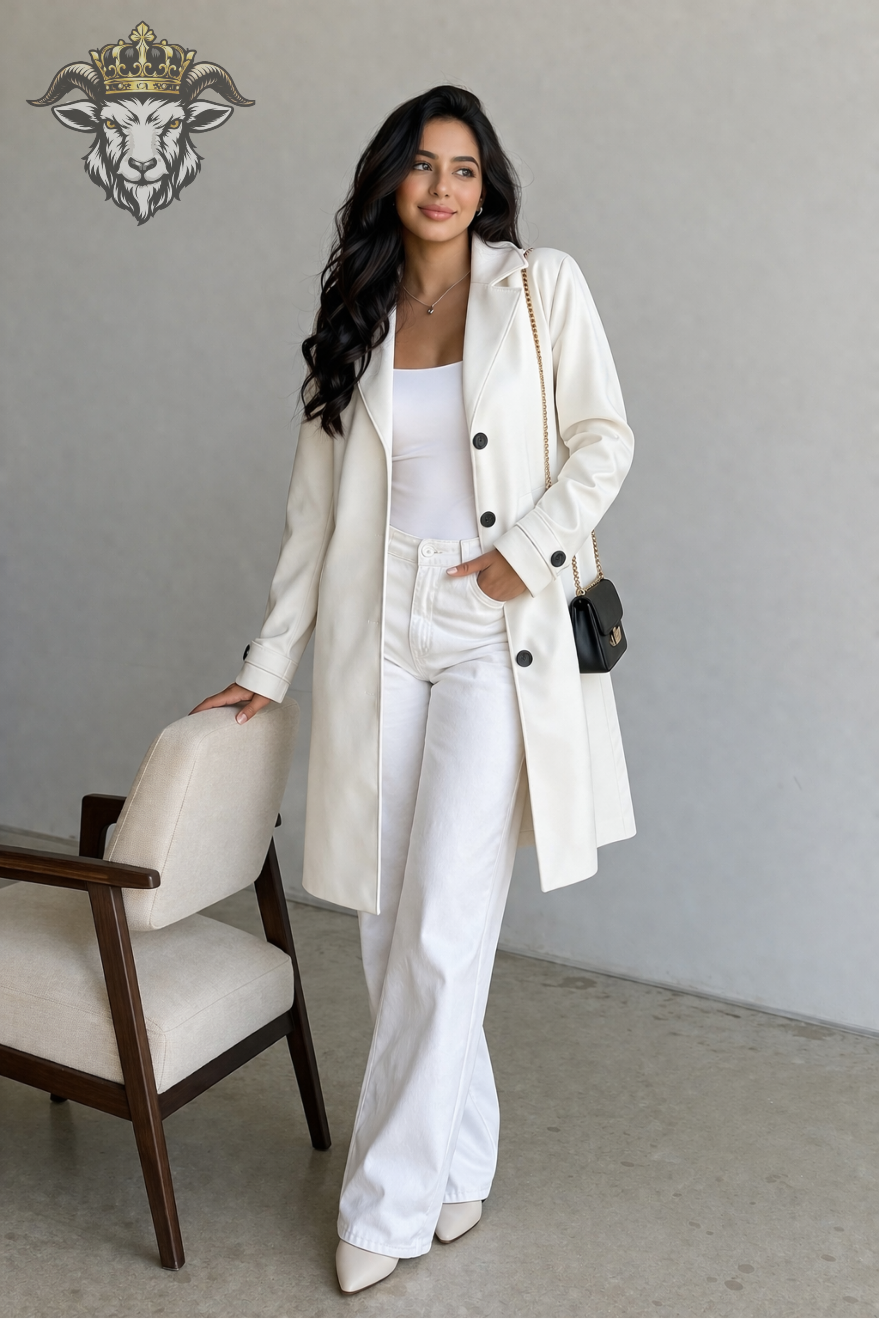 Women’s White Real Leather Knee-Length Coat