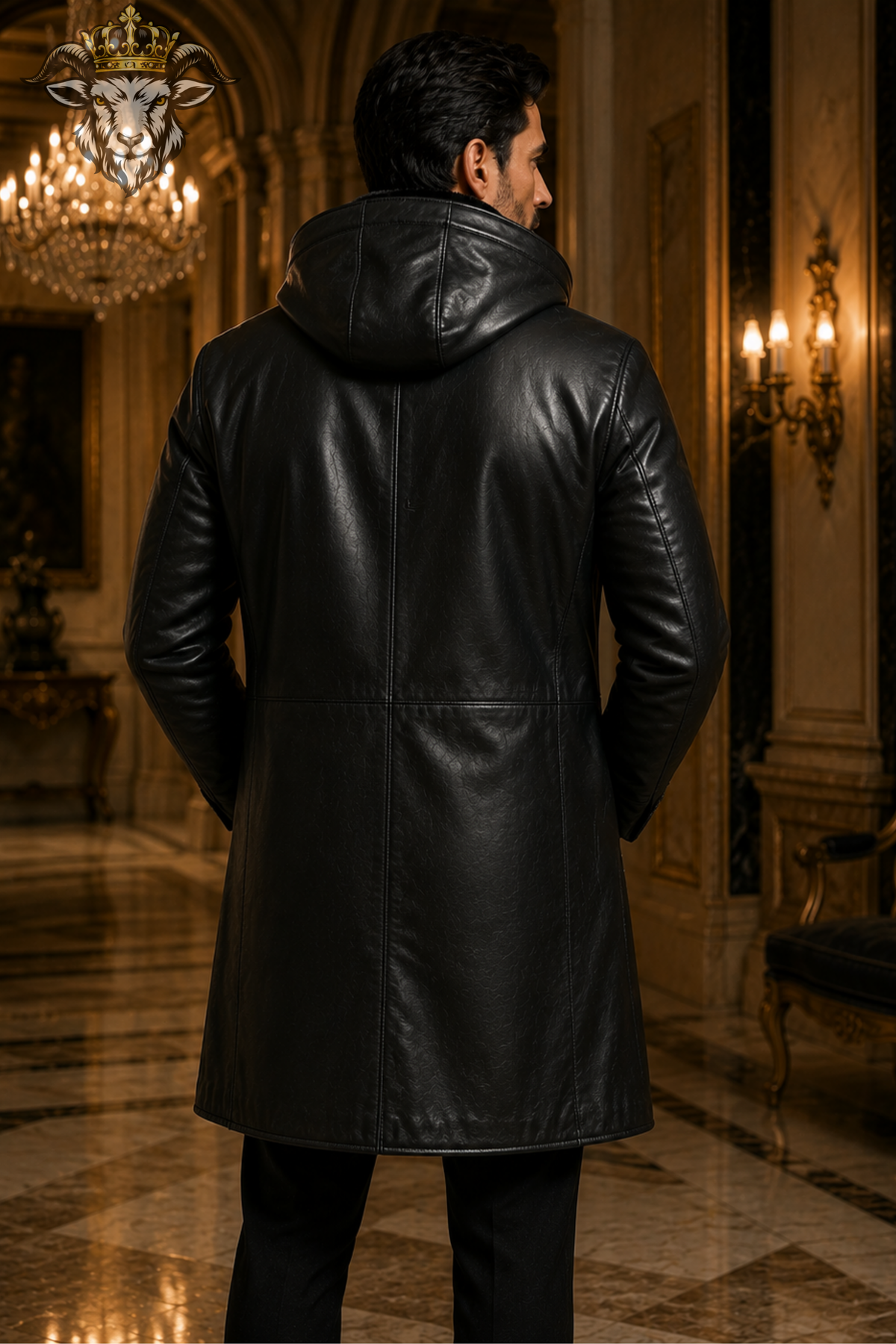 Men Black Genuine Leather Hooded Long Coat, Real Leather Trench Coat, Fur Lined Winter Jacket, Luxury Gothic Overcoat, Stylish Mens Outerwear