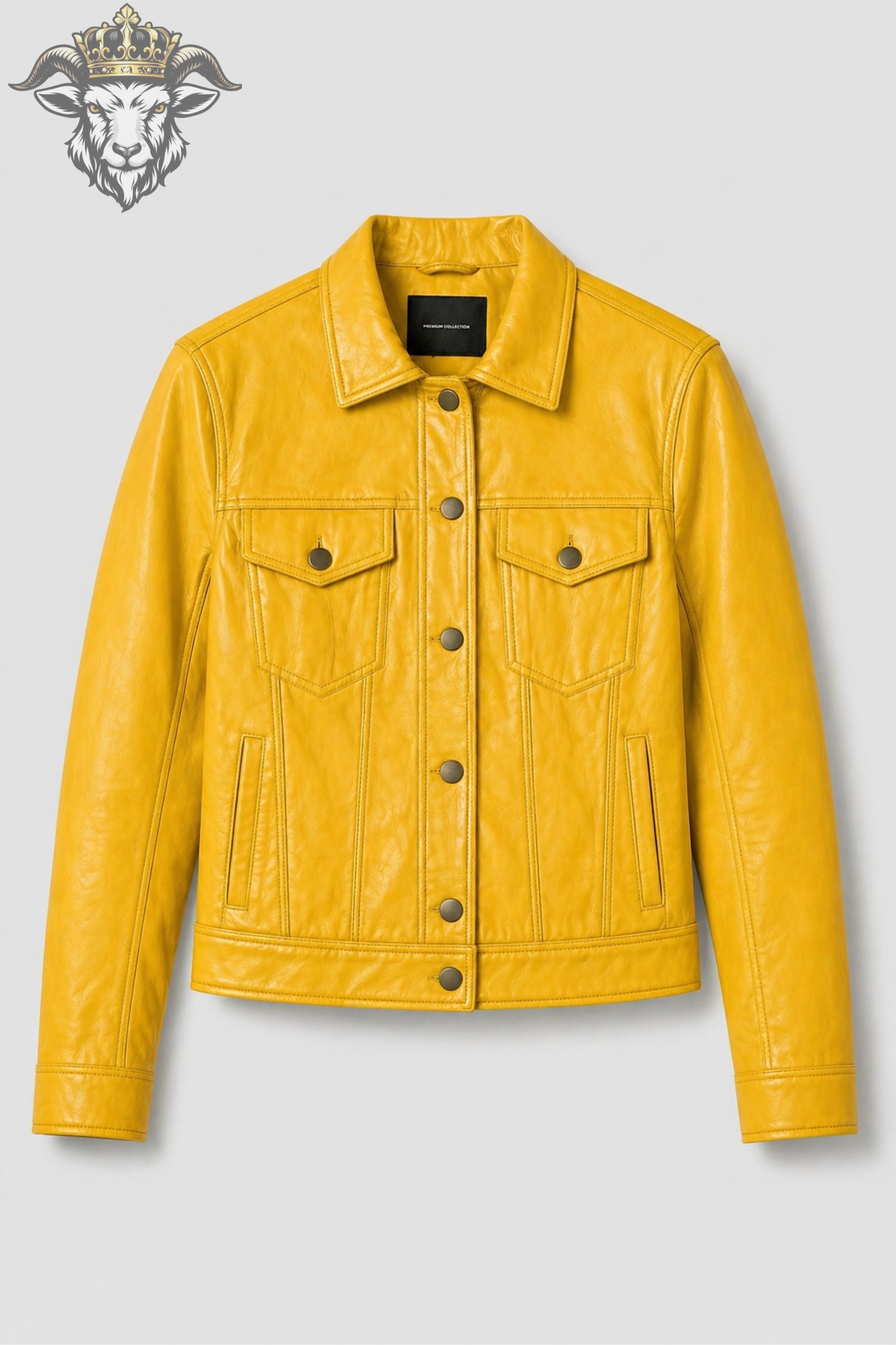 Women’s Yellow Real Leather Trucker Jacket