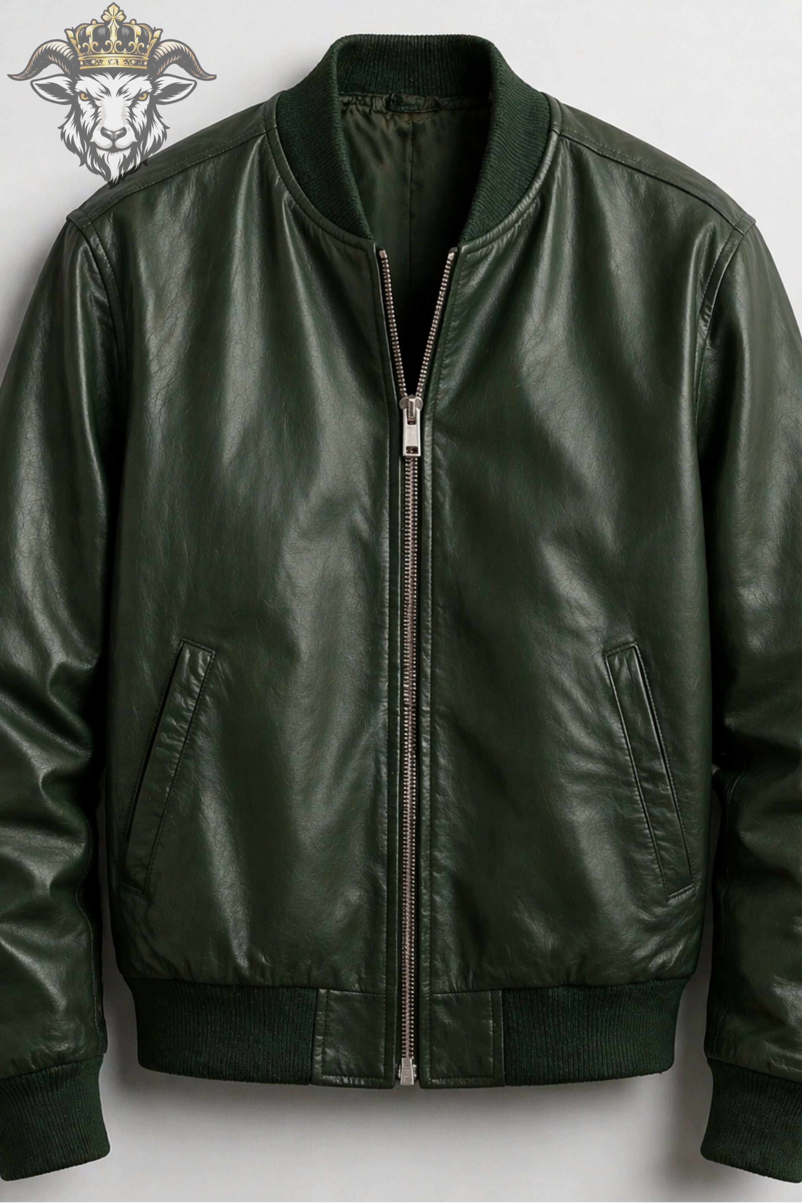 Men’s Green Real Leather Bomber Jacket