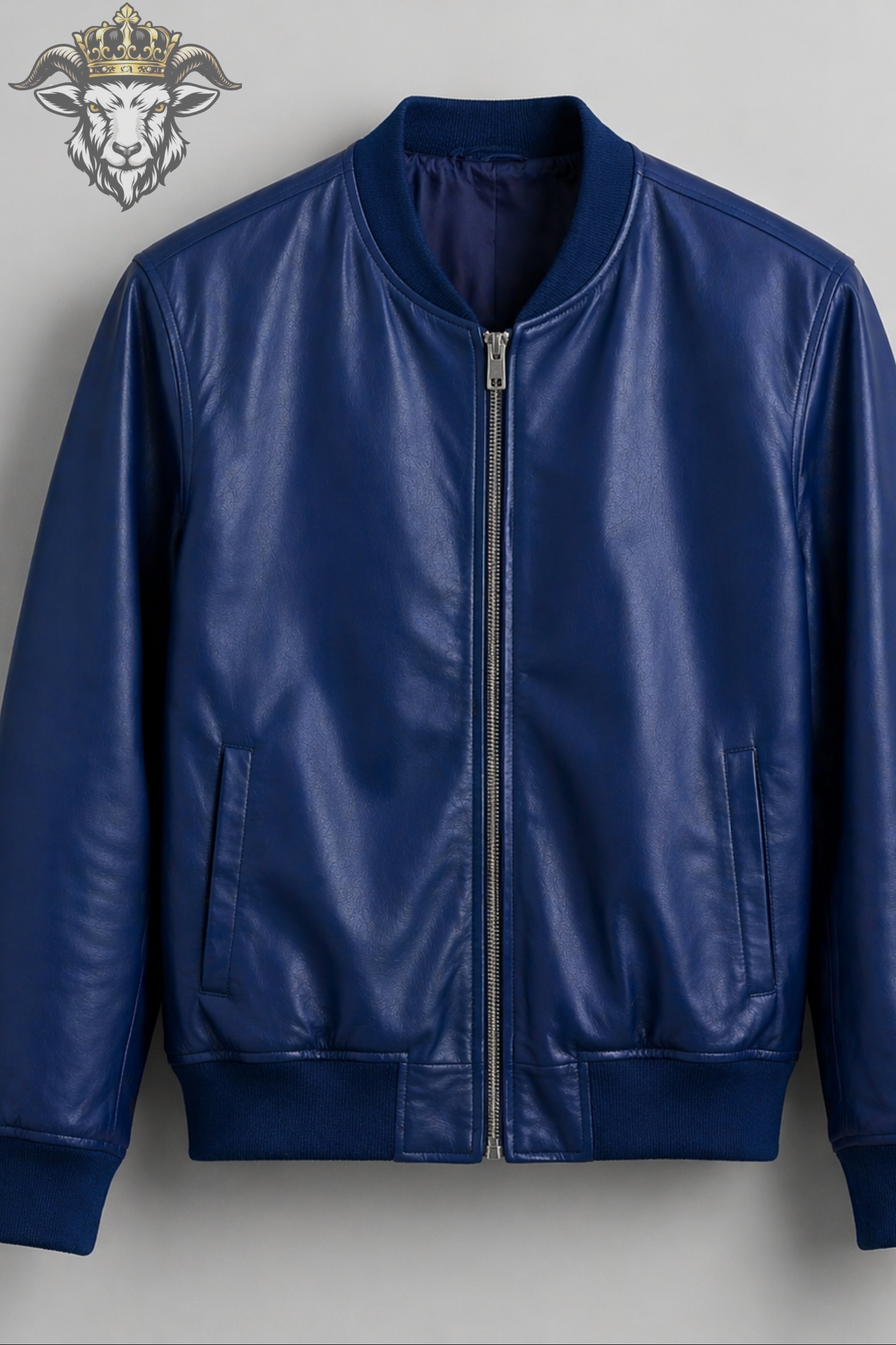 Men’s Royal Blue Real Leather Bomber Jacket