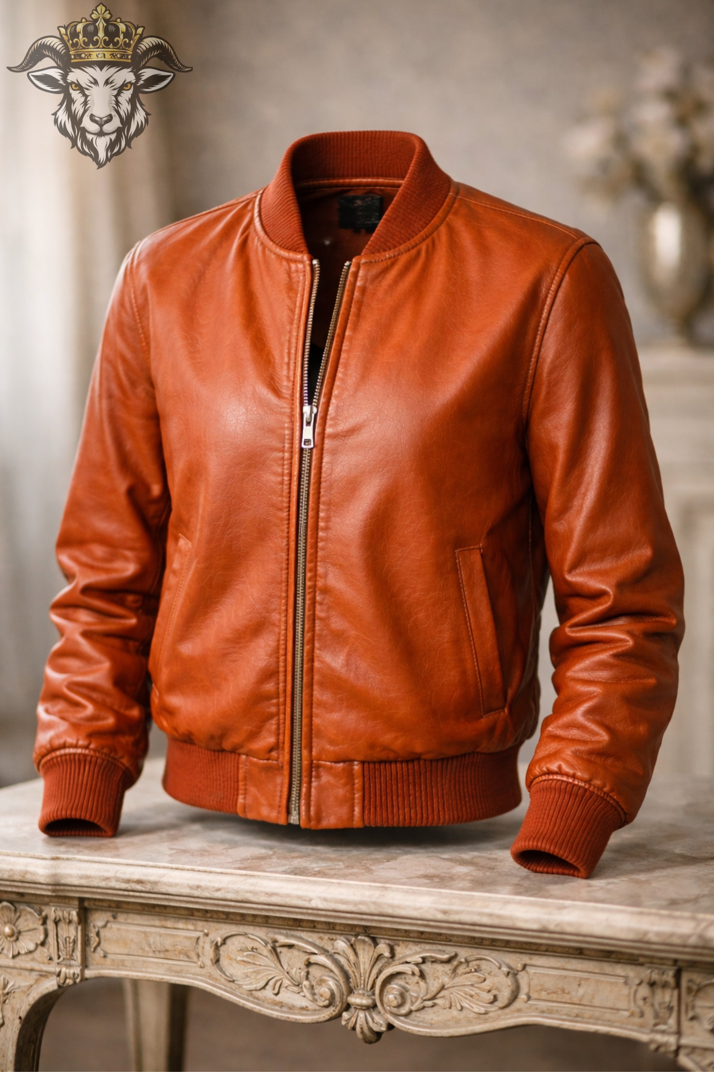 Women’s Burnt Orange Real Leather Bomber Jacket