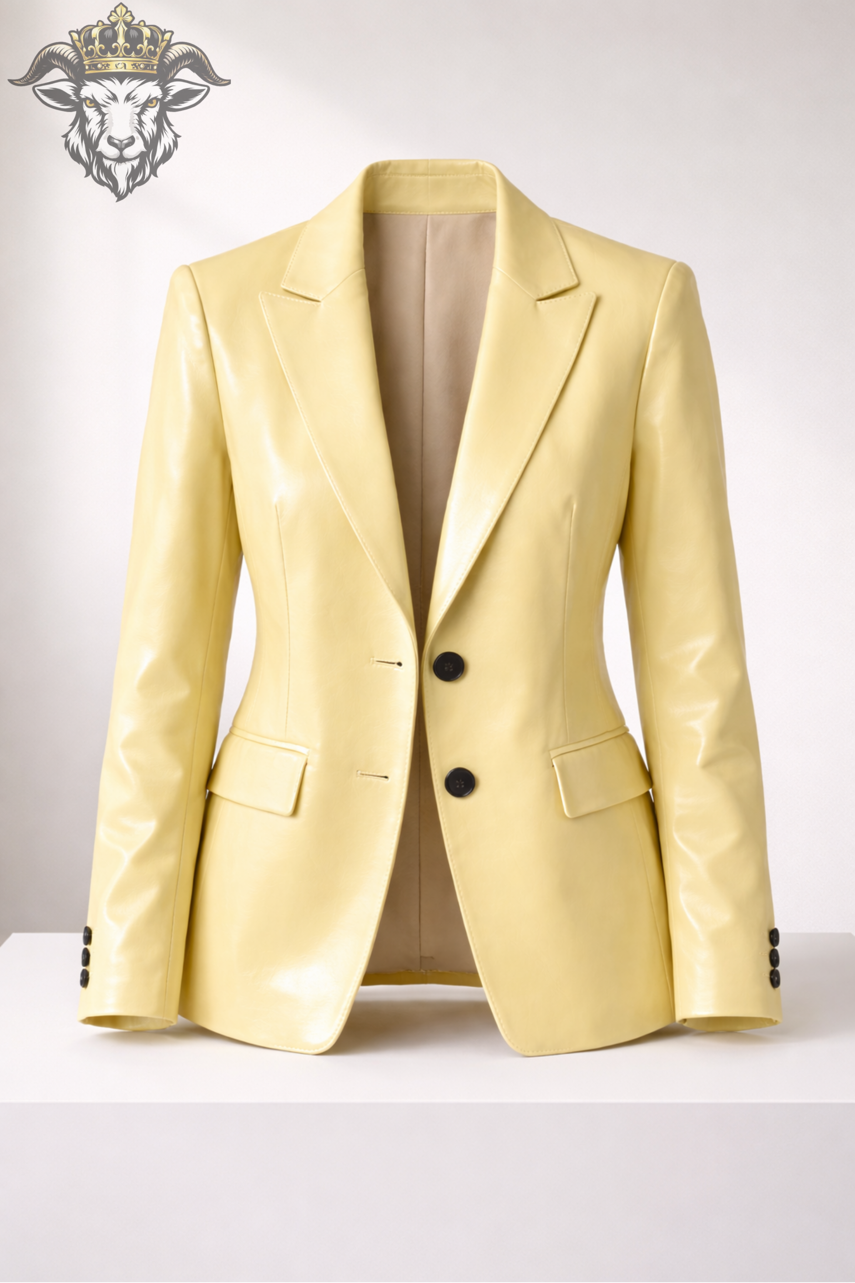 Women’s Pale Yellow Real Leather Blazer – Tailored Fit Designer Jacket | Premium Lambskin Coat for Women