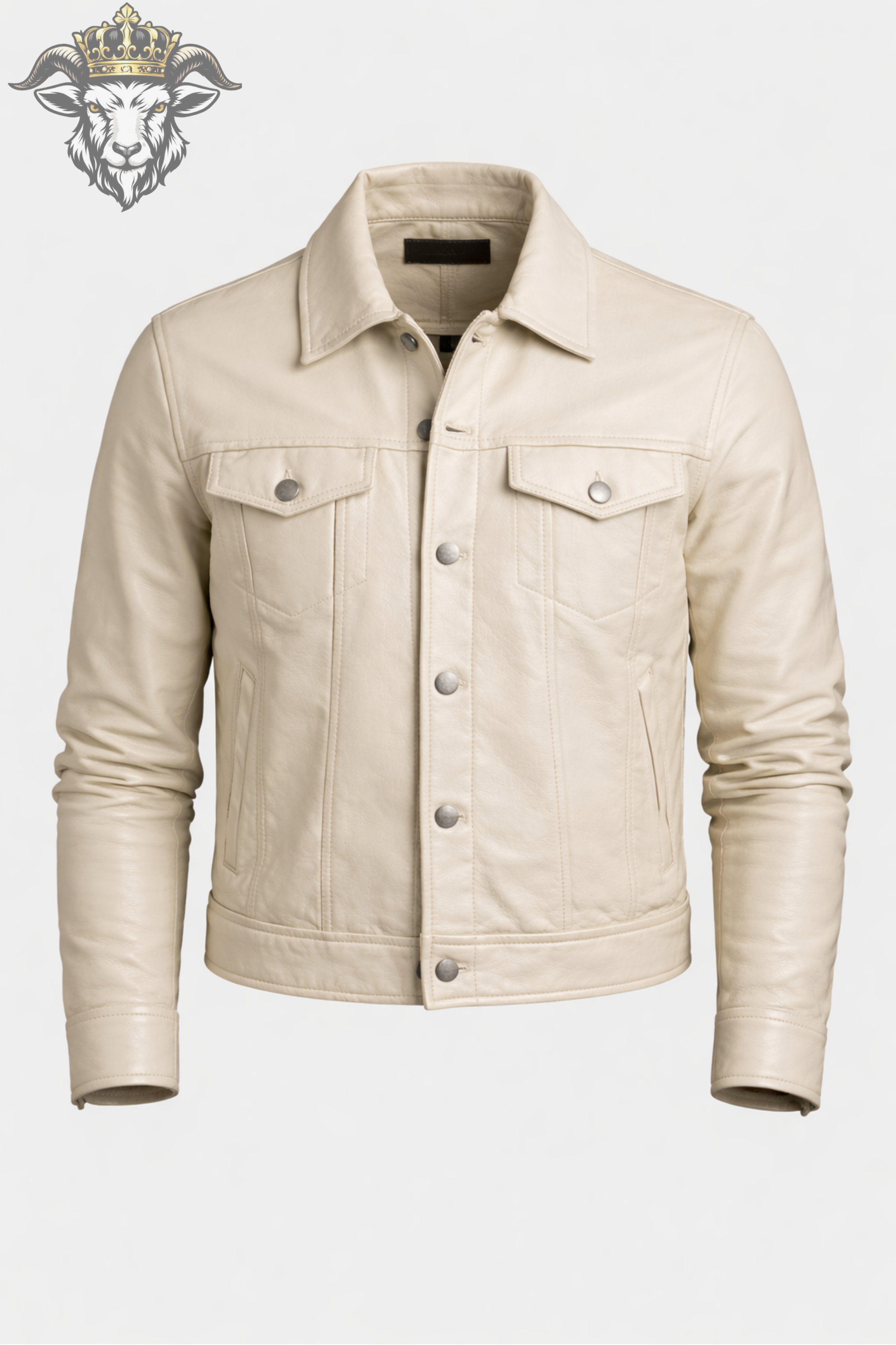 Men’s Cream Real Leather Trucker Jacket