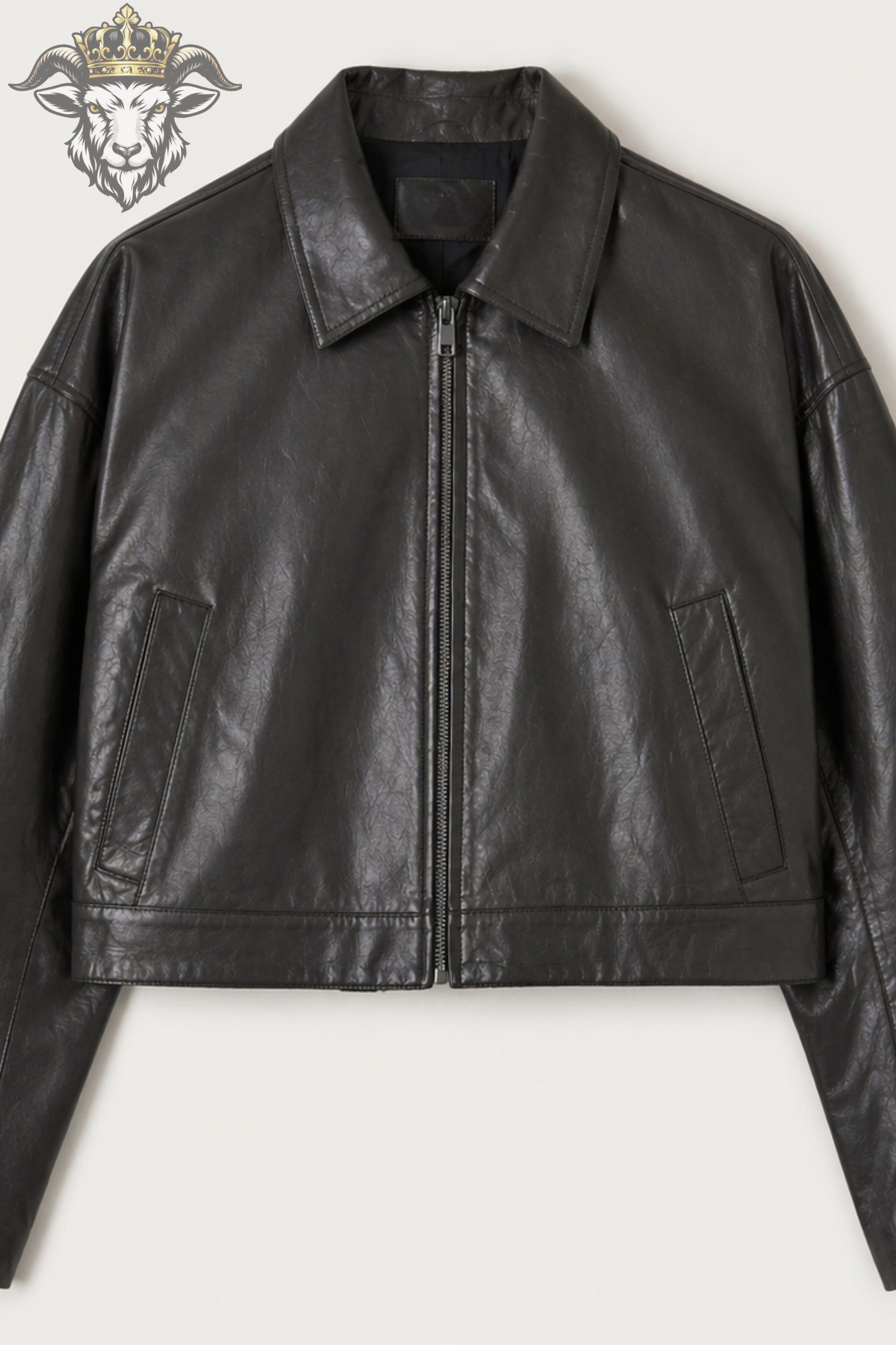 Women’s Charcoal Real Leather Cropped Jacket