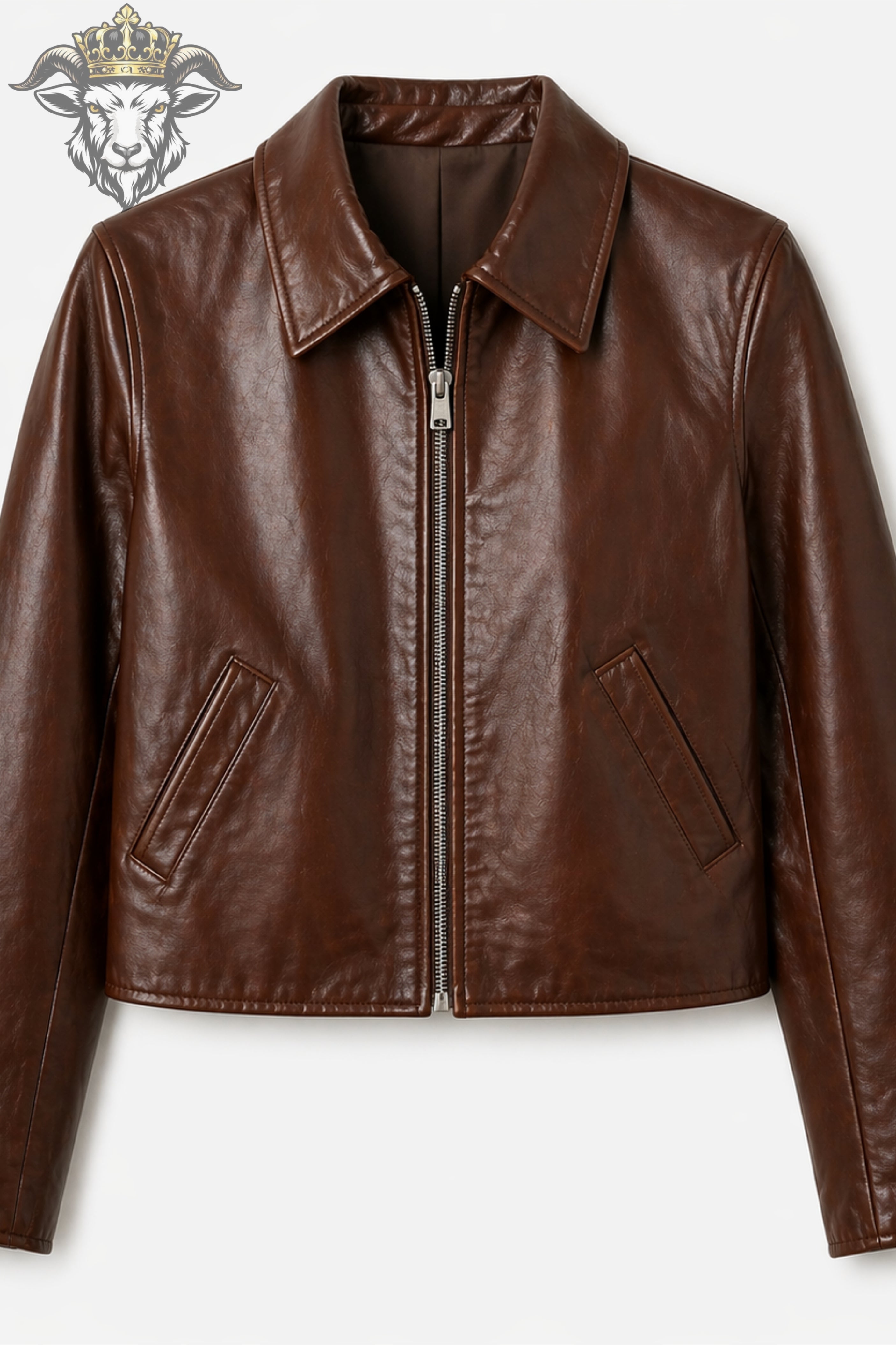 Women’s Brown Real Leather Cropped Jacket