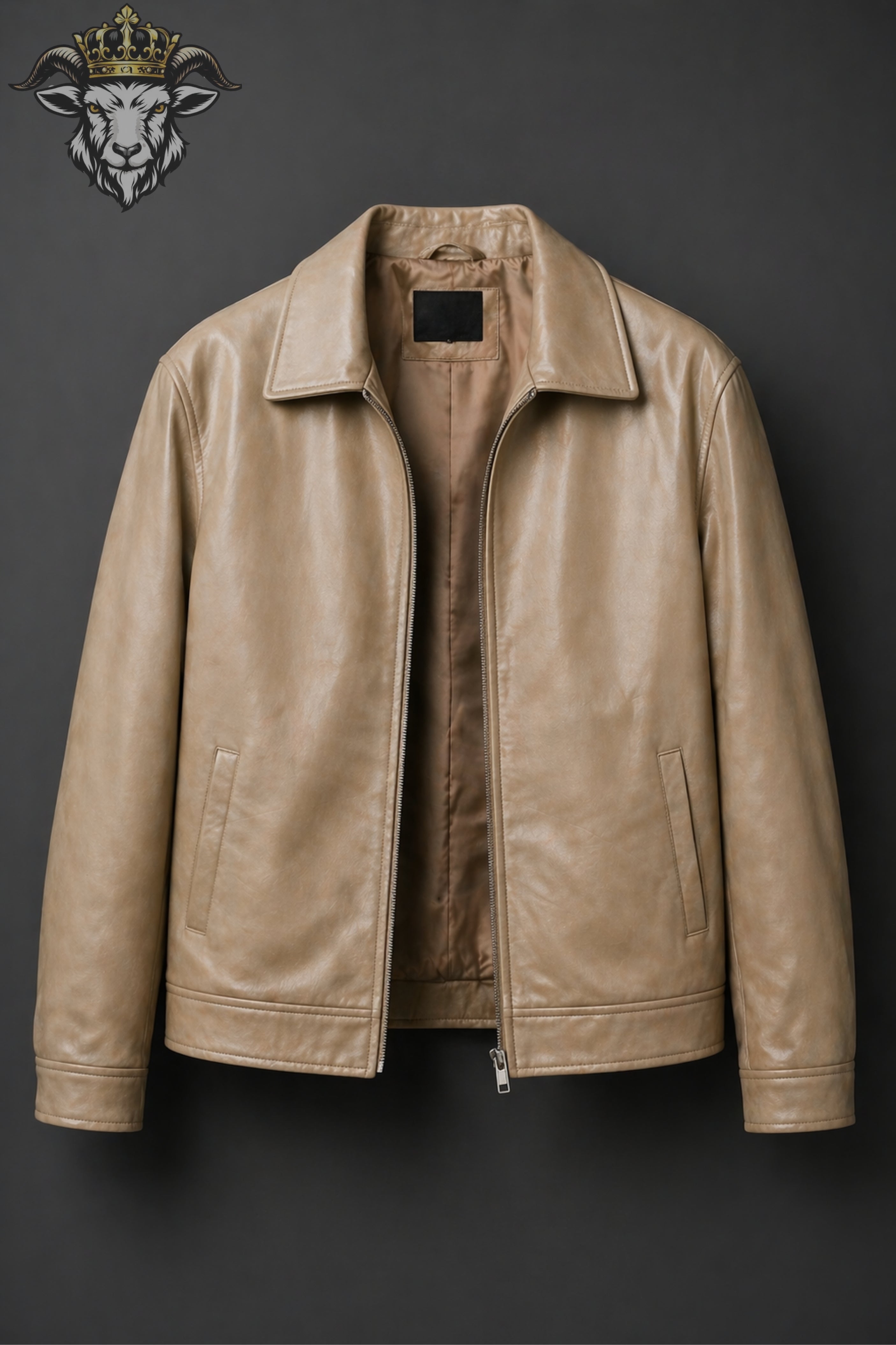 Men’s Beige Oversize Real Leather Bomber Jacket