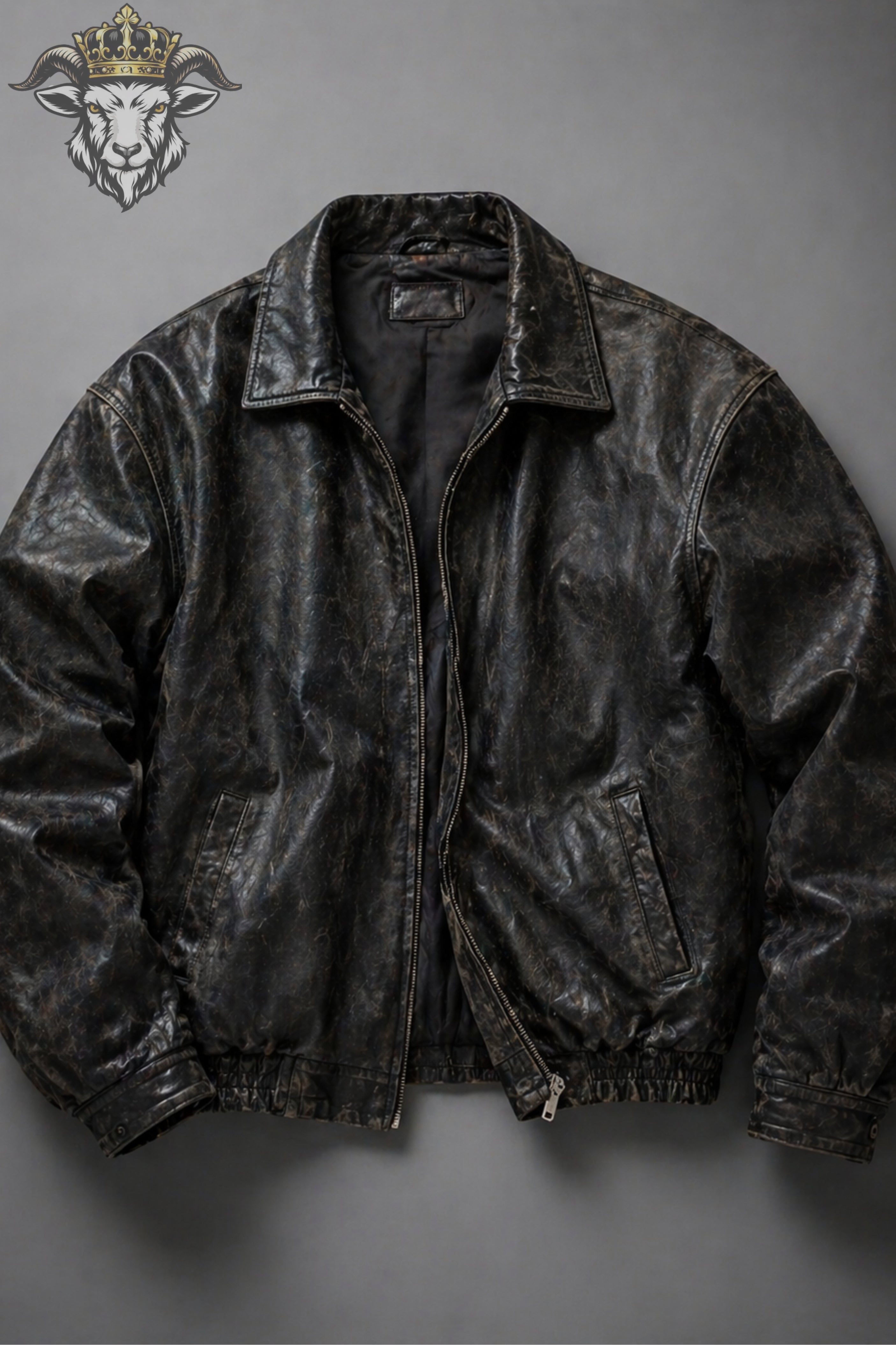 Men’s Distress Black Oversize Real Leather Bomber Jacket