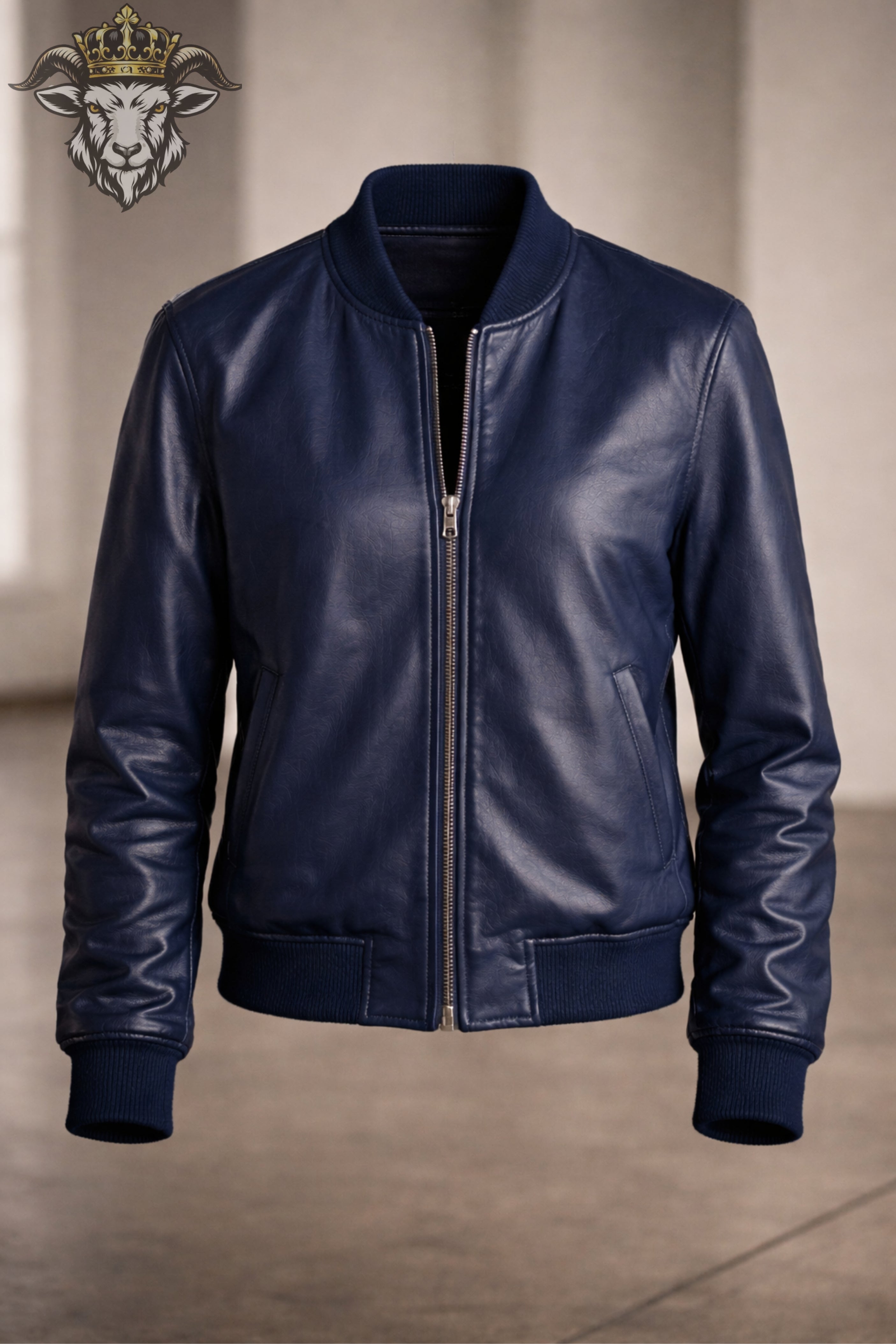 Women’s Indigo Real Leather Bomber Jacket