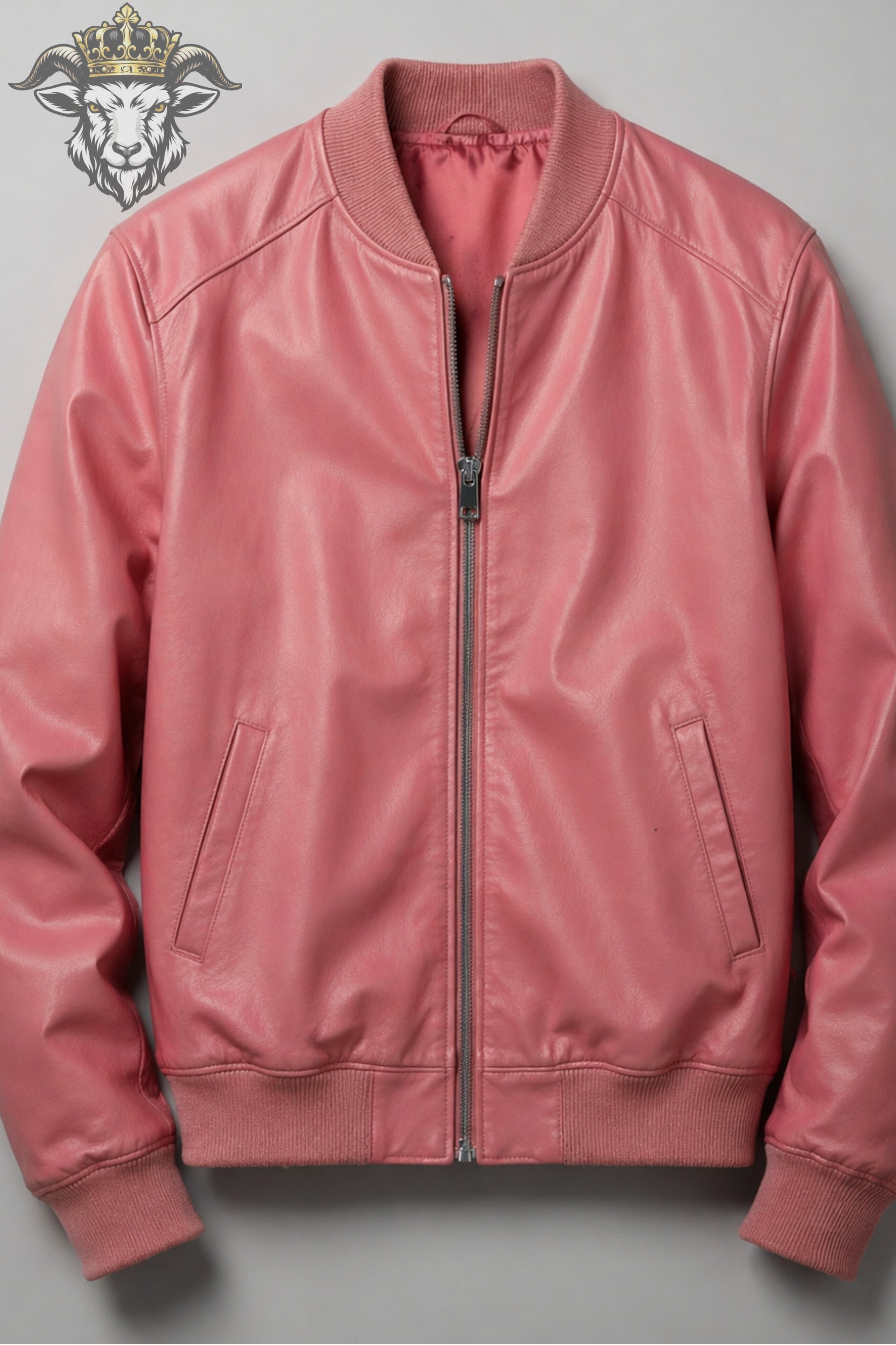 Men’s Pink Real Leather Bomber Jacket