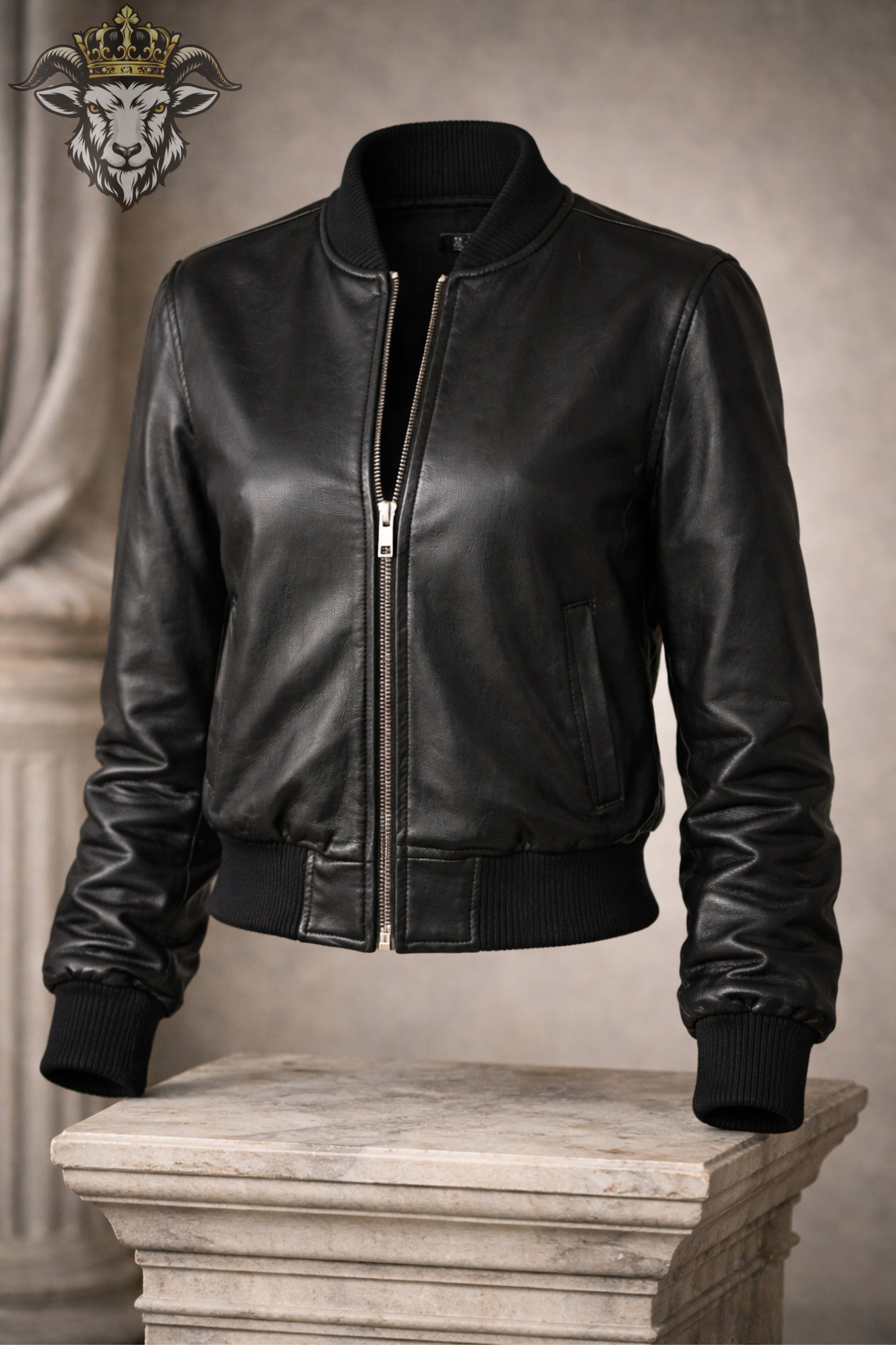 Women’s Black Real Leather Bomber Jacket