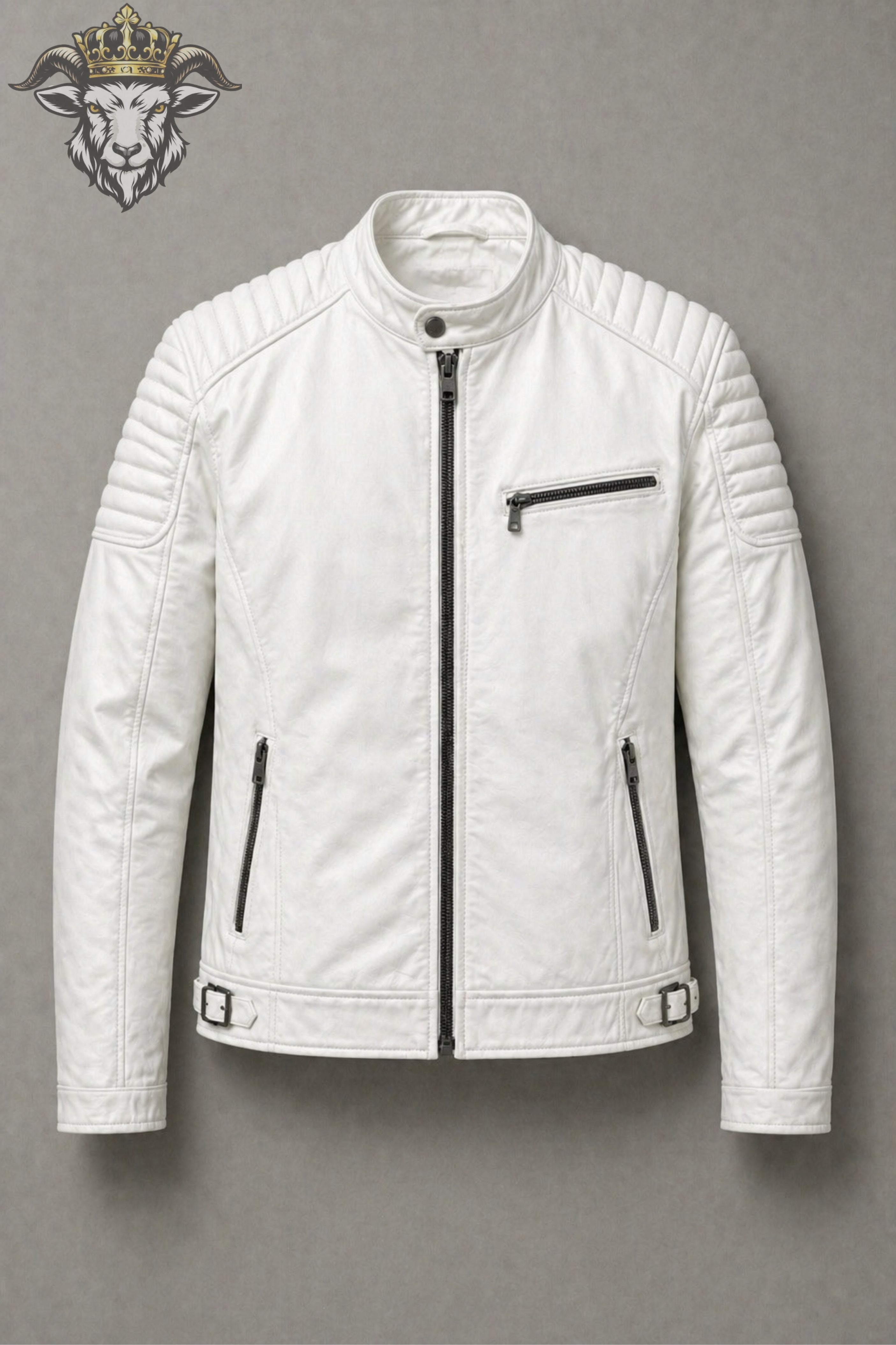Men’s White Real Leather Roadster Jacket