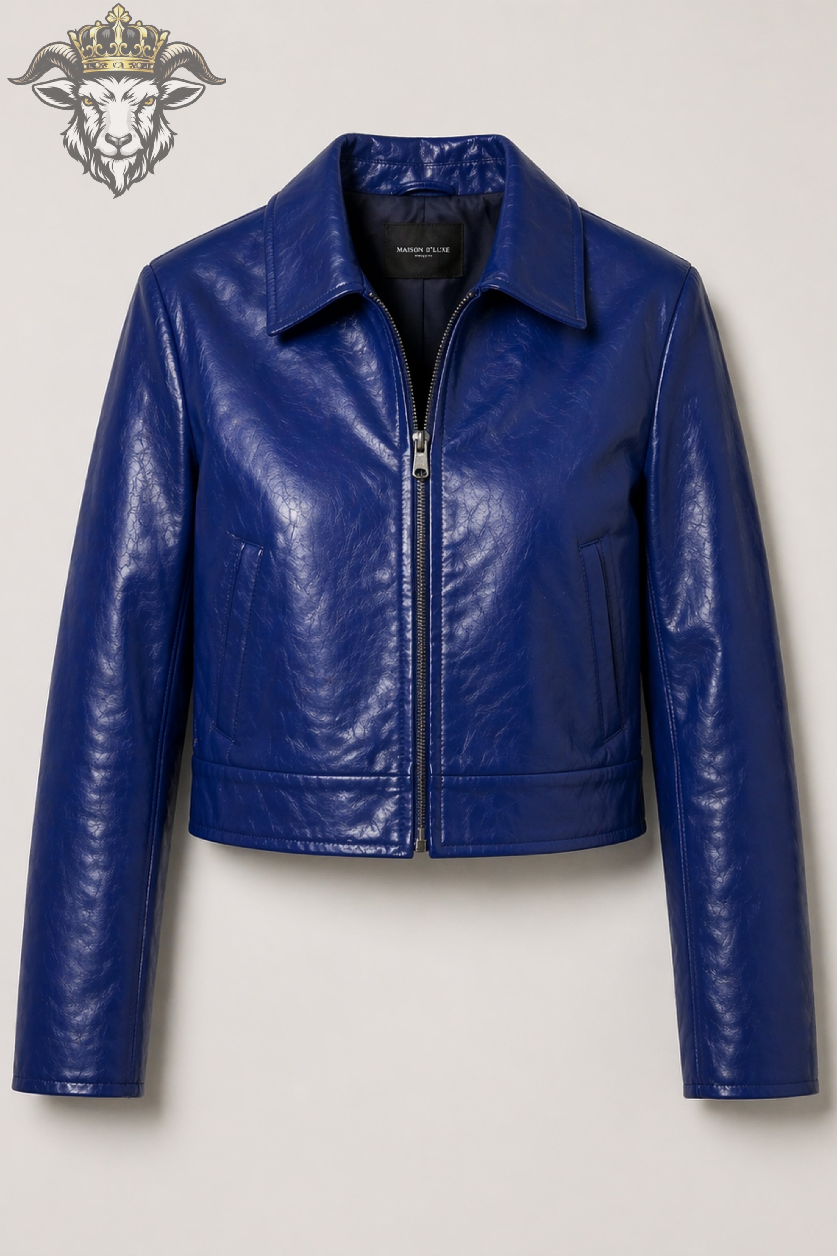 Women’s Royal Blue Real Leather Cropped Jacket