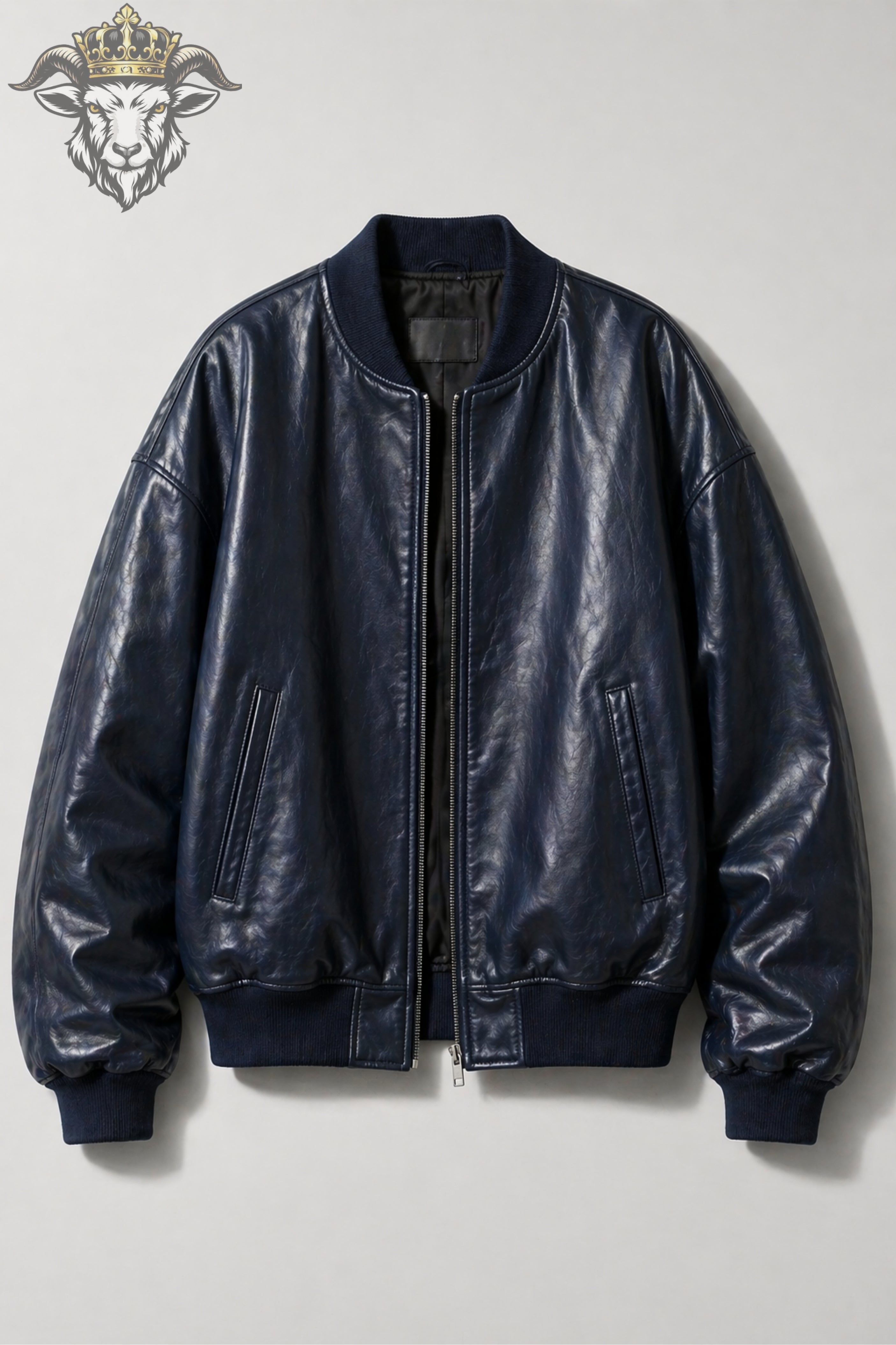 women’s Indigo Oversize Real Leather Bomber Jacket