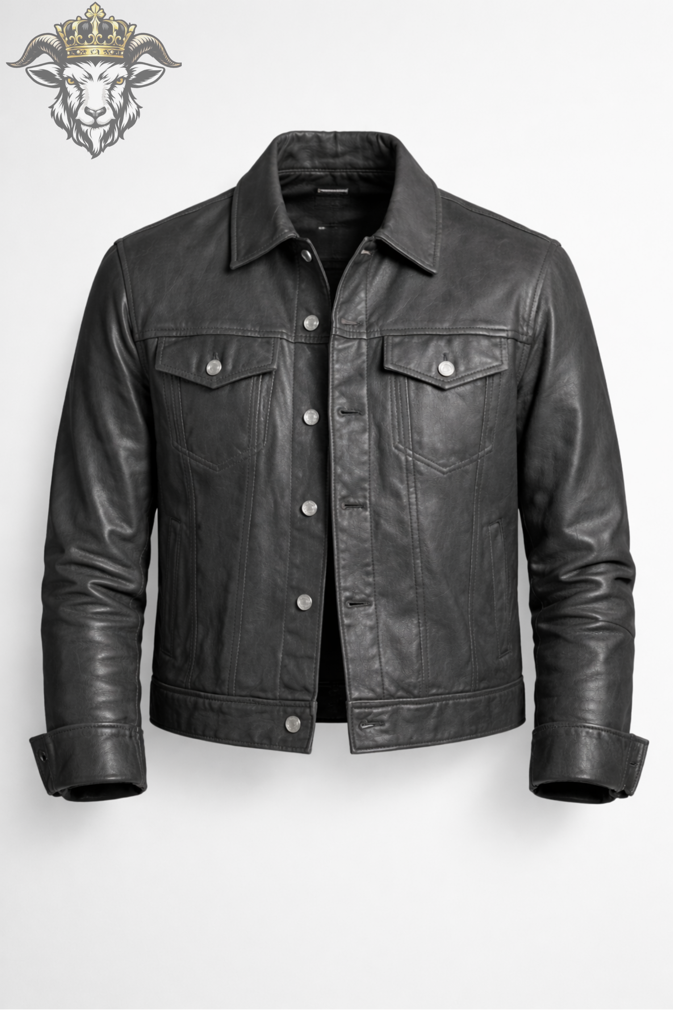 Men’s Grey Real Leather Trucker Jacket