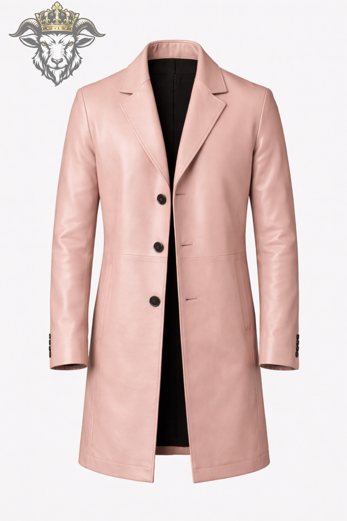 Men's Pink Leather Overcoat, Tailored Long Coat, 3 Button Lapel Jacket, Modern Slim Fit Statement Outerwear