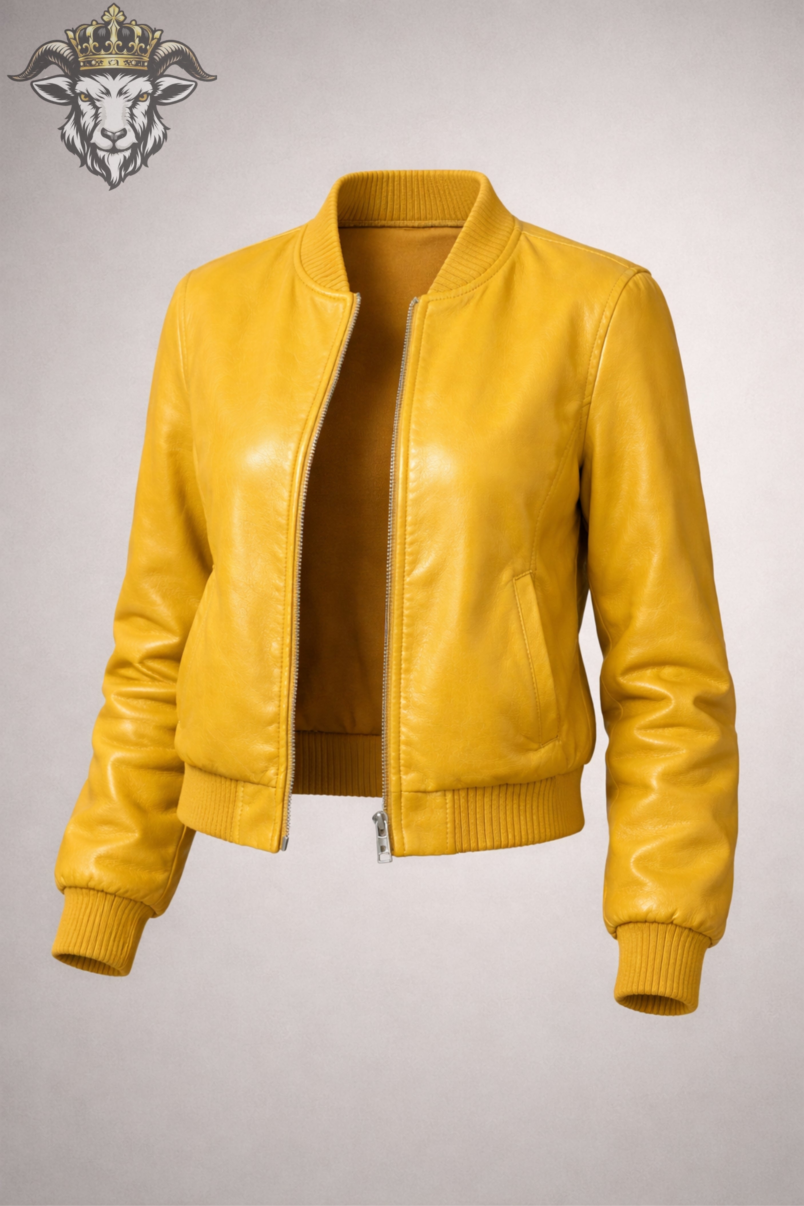 Women’s Yellow Real Leather Bomber Jacket
