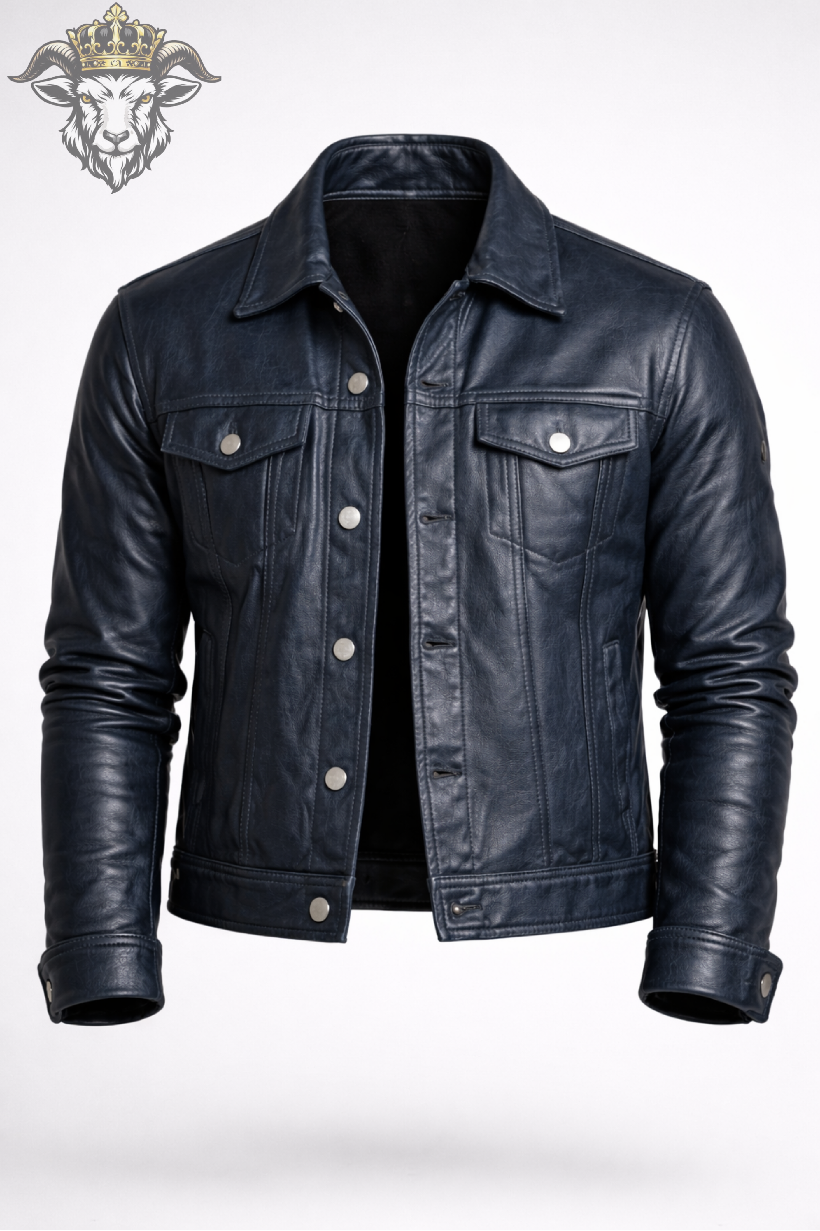 Men’s Indigo Real Leather Trucker Jacket