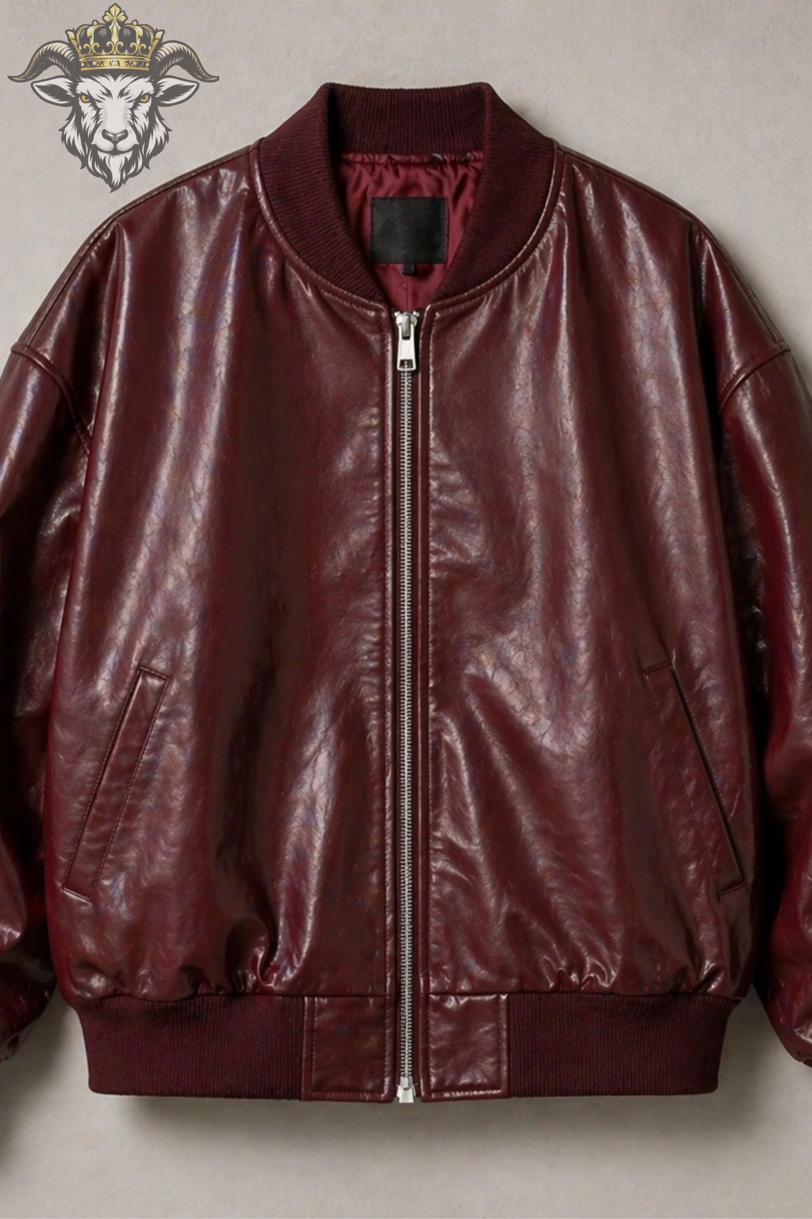 Women’s Burgundy Oversize Real Leather Bomber Jacket