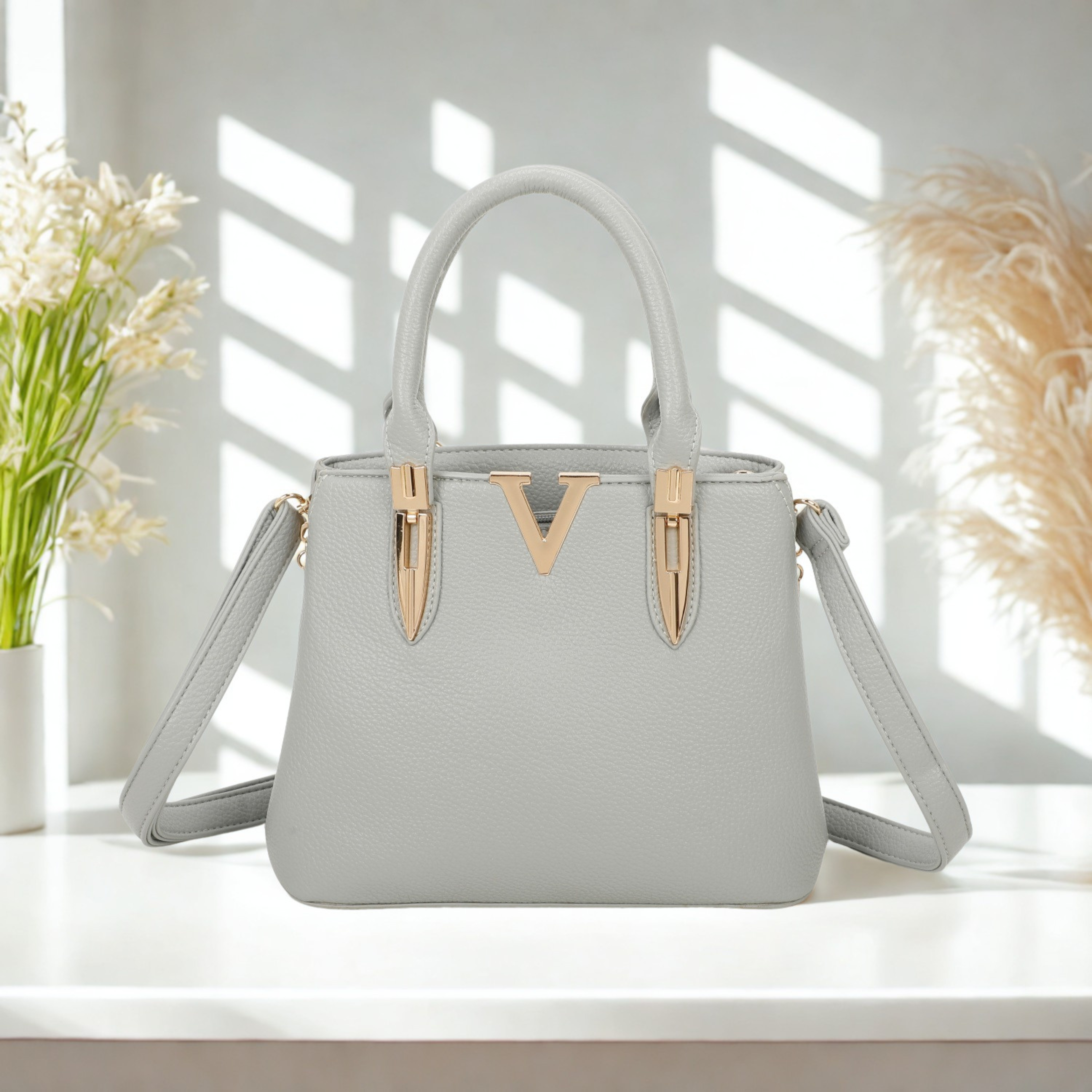 Women’s Structured Grab Handbag Crossbody Shoulder Bag with Gold Hardware – 5 Colours