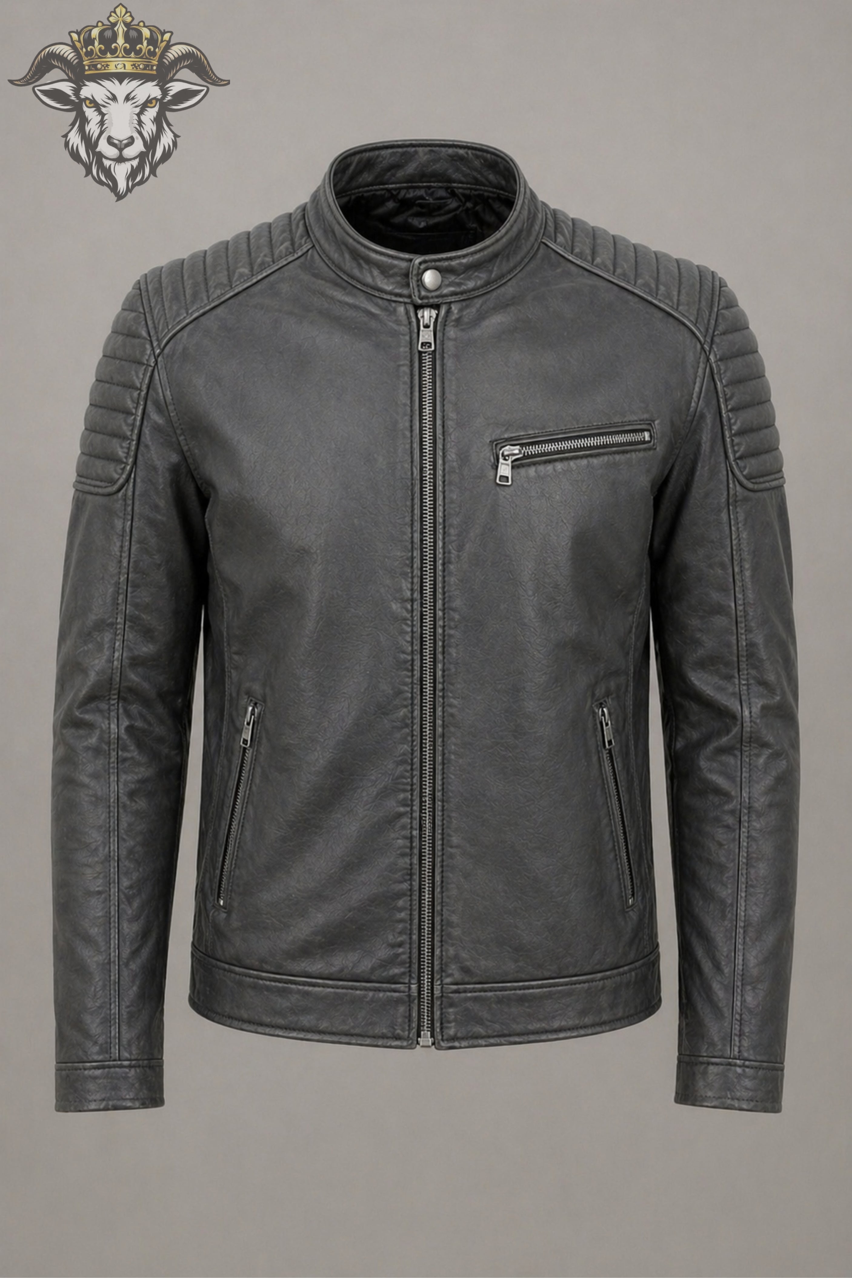 Men’s Charcoal Real Leather Roadster Jacket