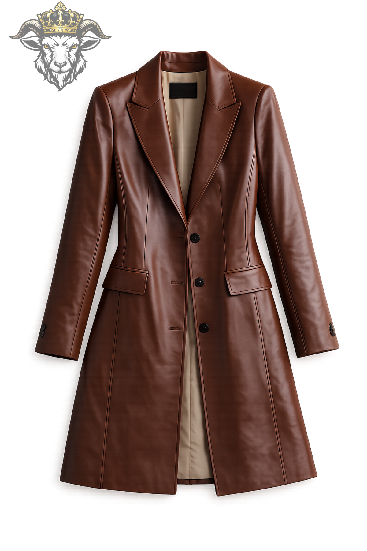 Brown Leather Trench Coat for Women, Mid Length Tailored Leather Coat, Chic Button Front Outerwear, Elegant Fall Street Style Jacket