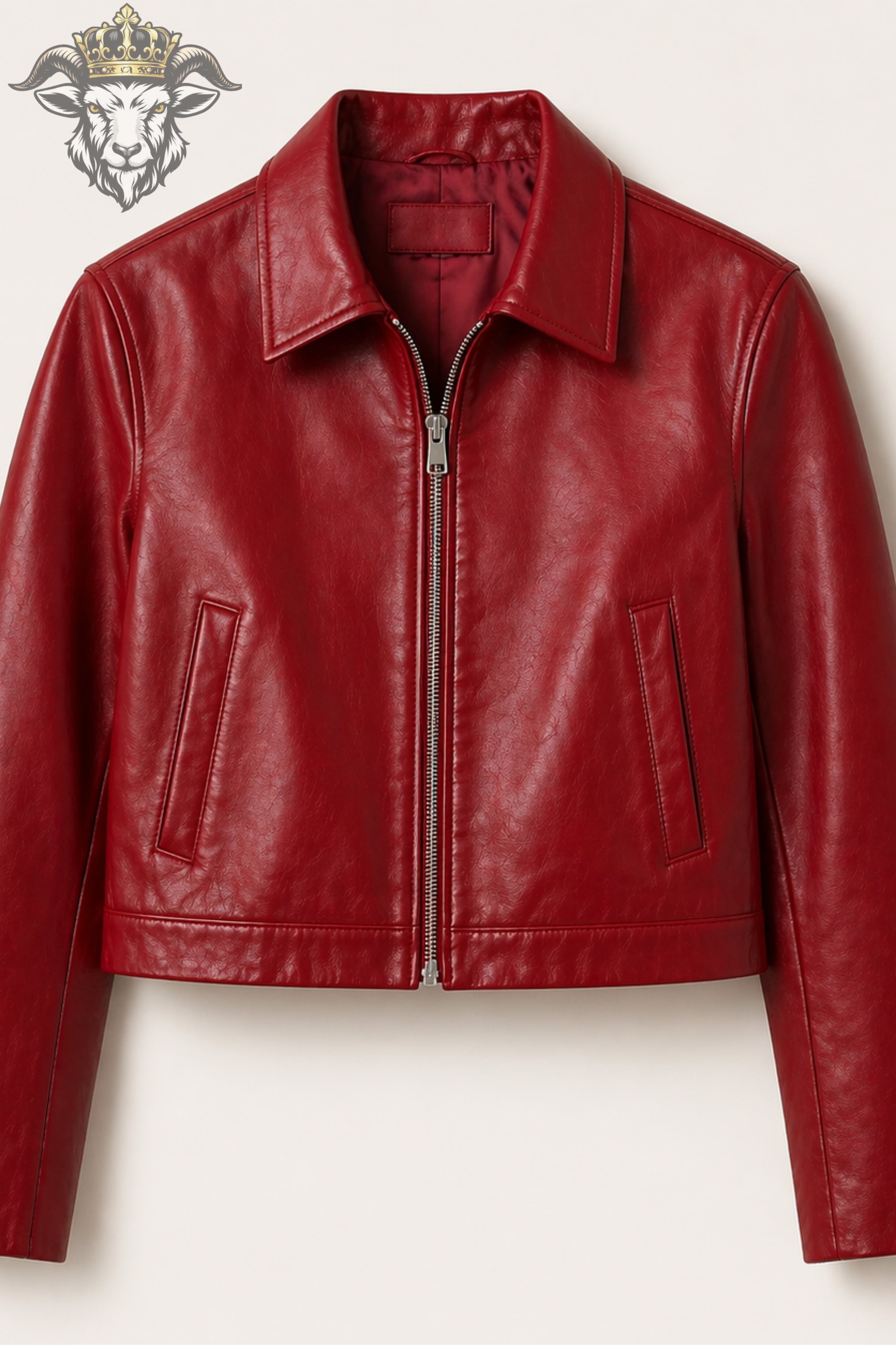Women’s Red Real Leather Cropped Jacket