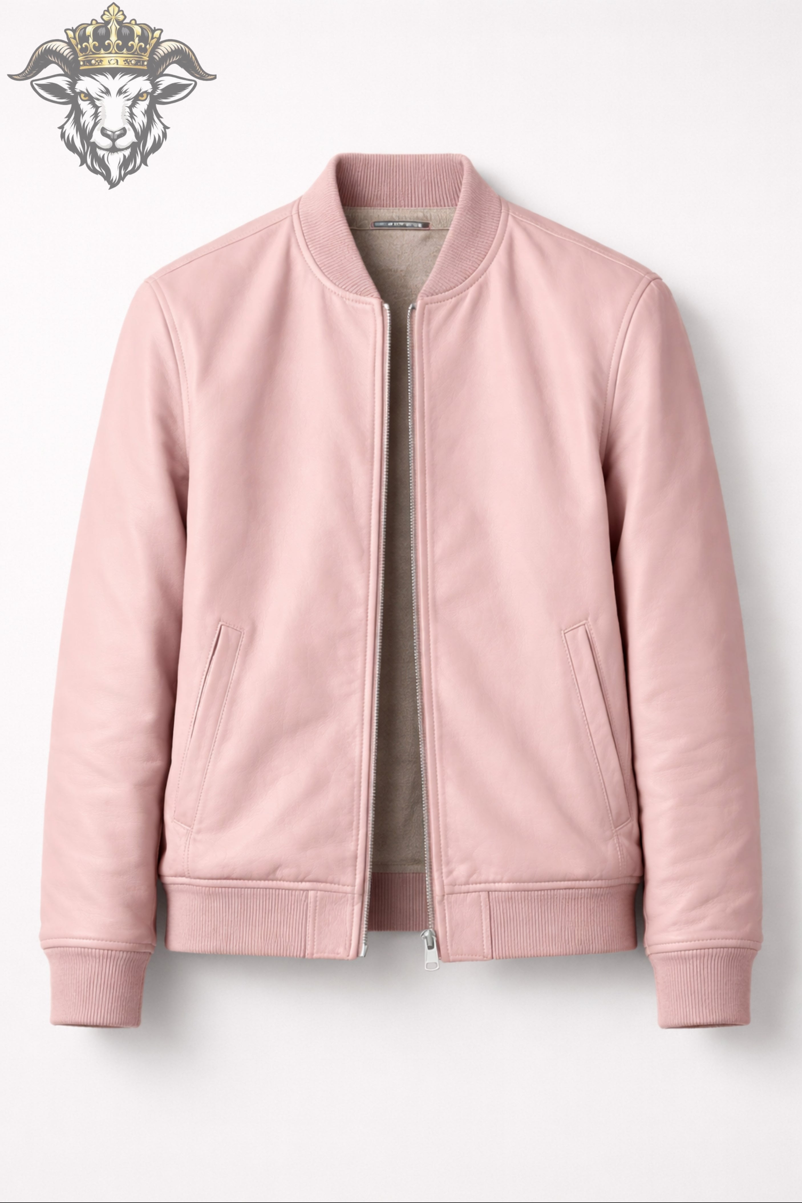 Men’s Baby Pink Real Leather Bomber Jacket