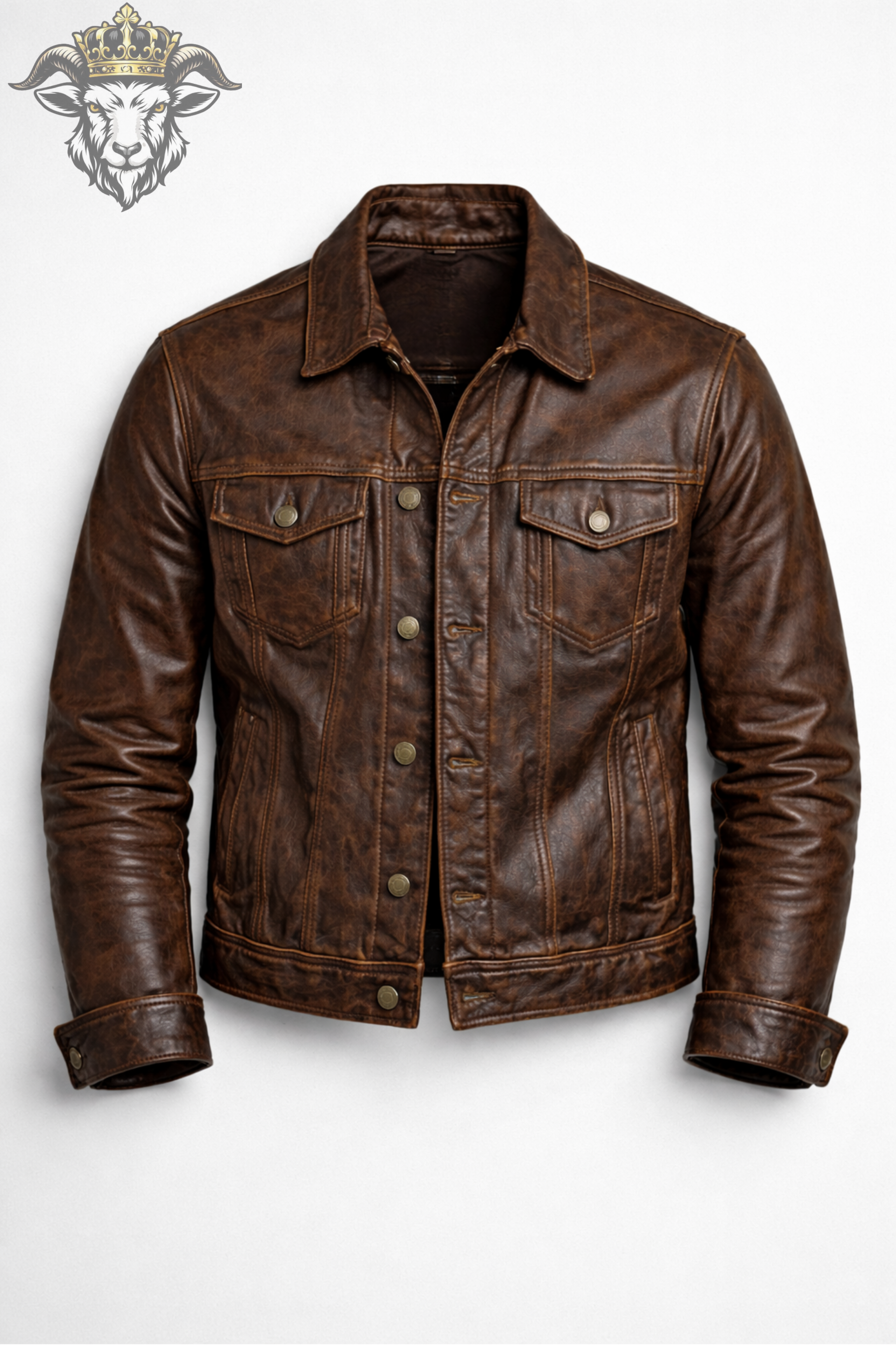 Men’s Distressed Brown Leather Trucker Jacket