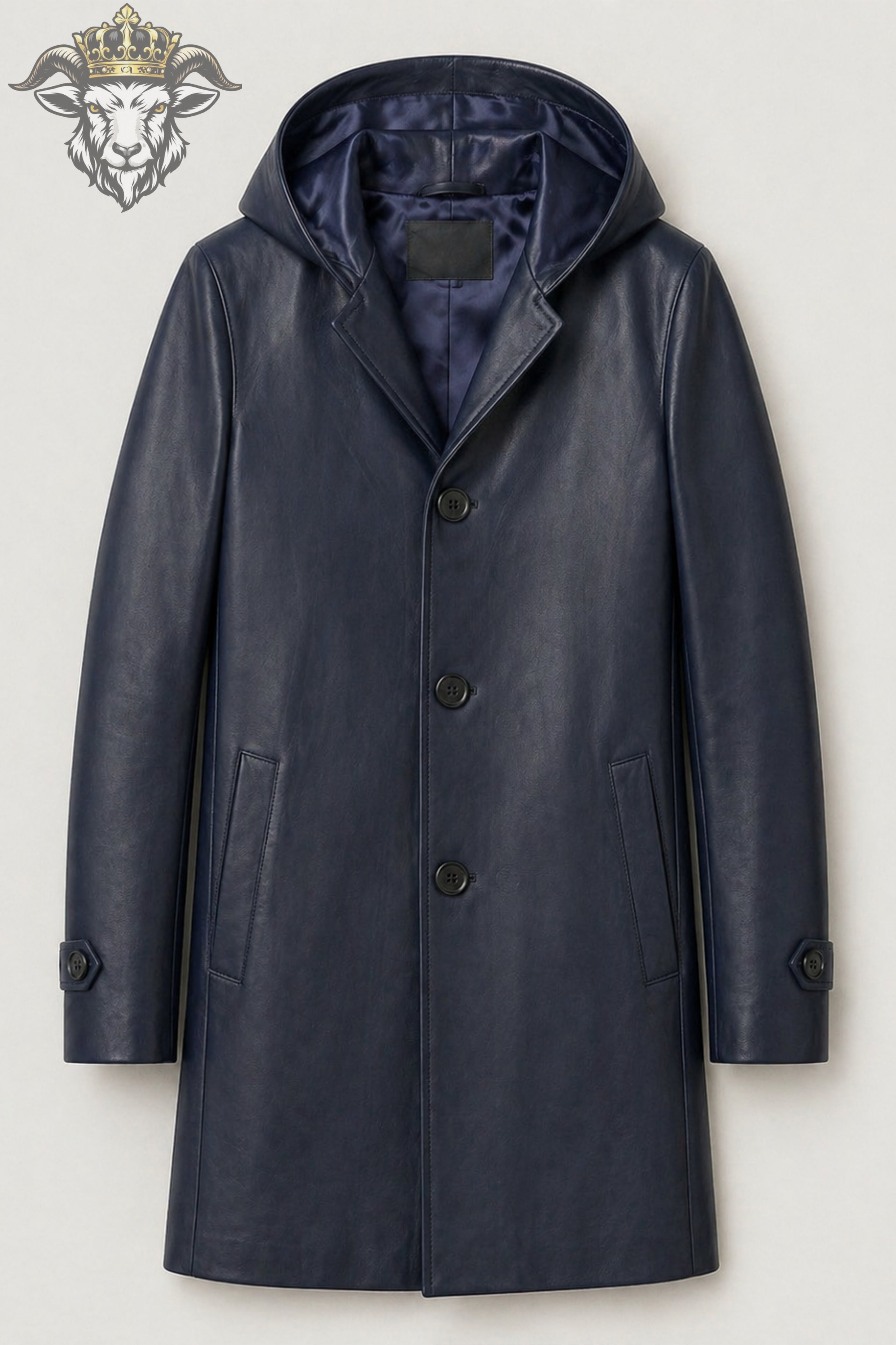Women’s Indigo Real Leather Hooded Coat