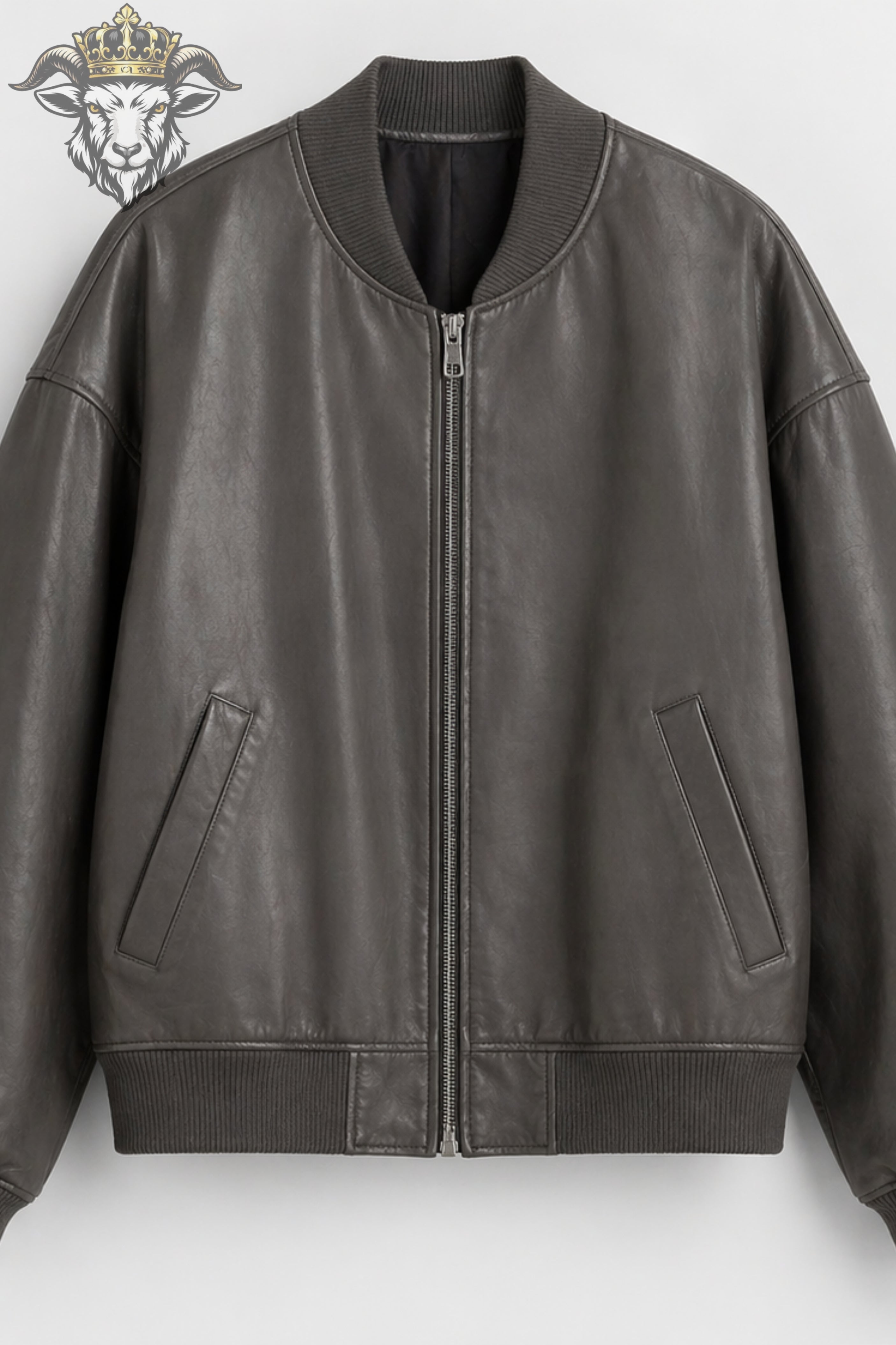 Women’s Grey Oversize Real Leather Bomber Jacket