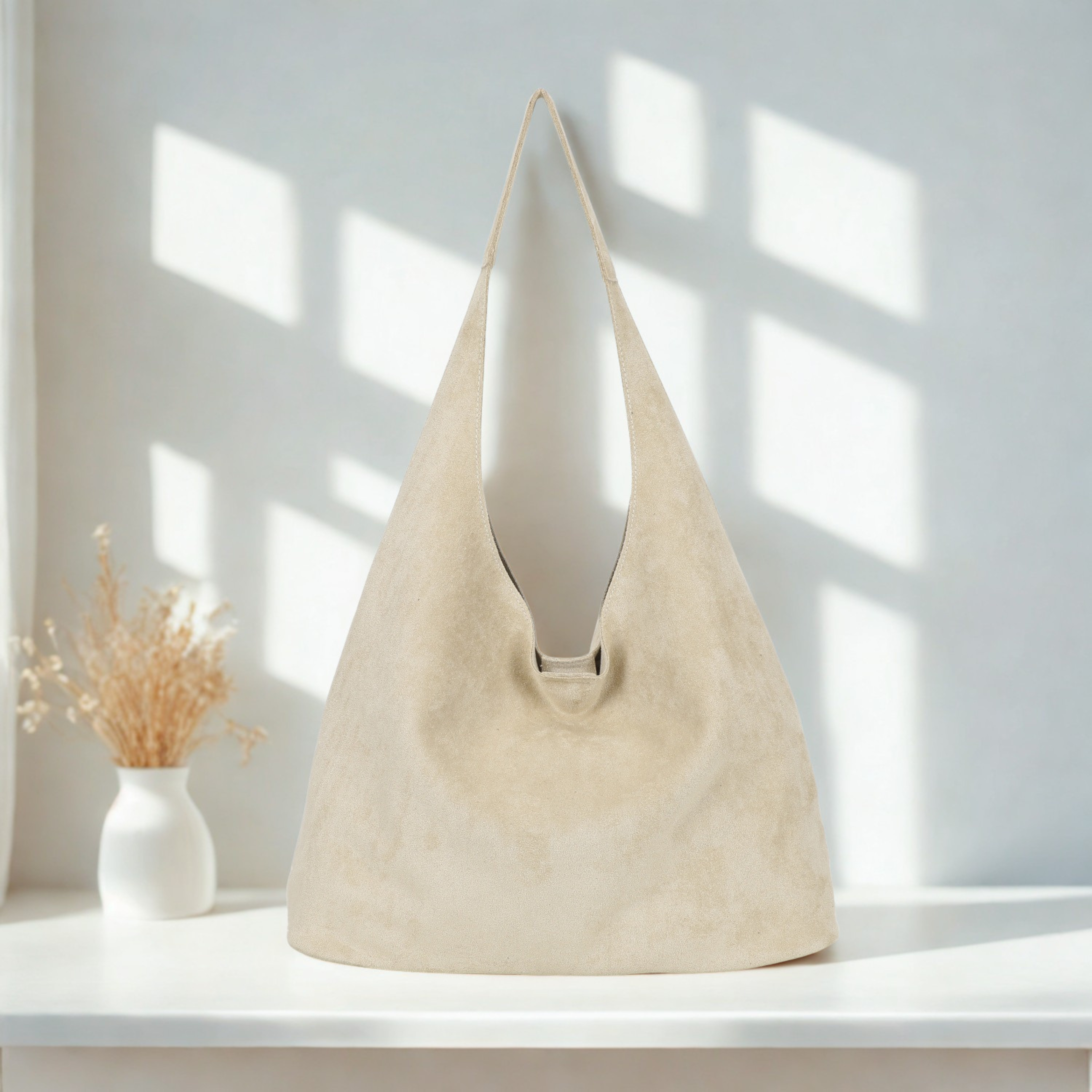 Women’s Suede Effect Hobo Shoulder Bag Slouch Tote Handbag with Removable Pouch