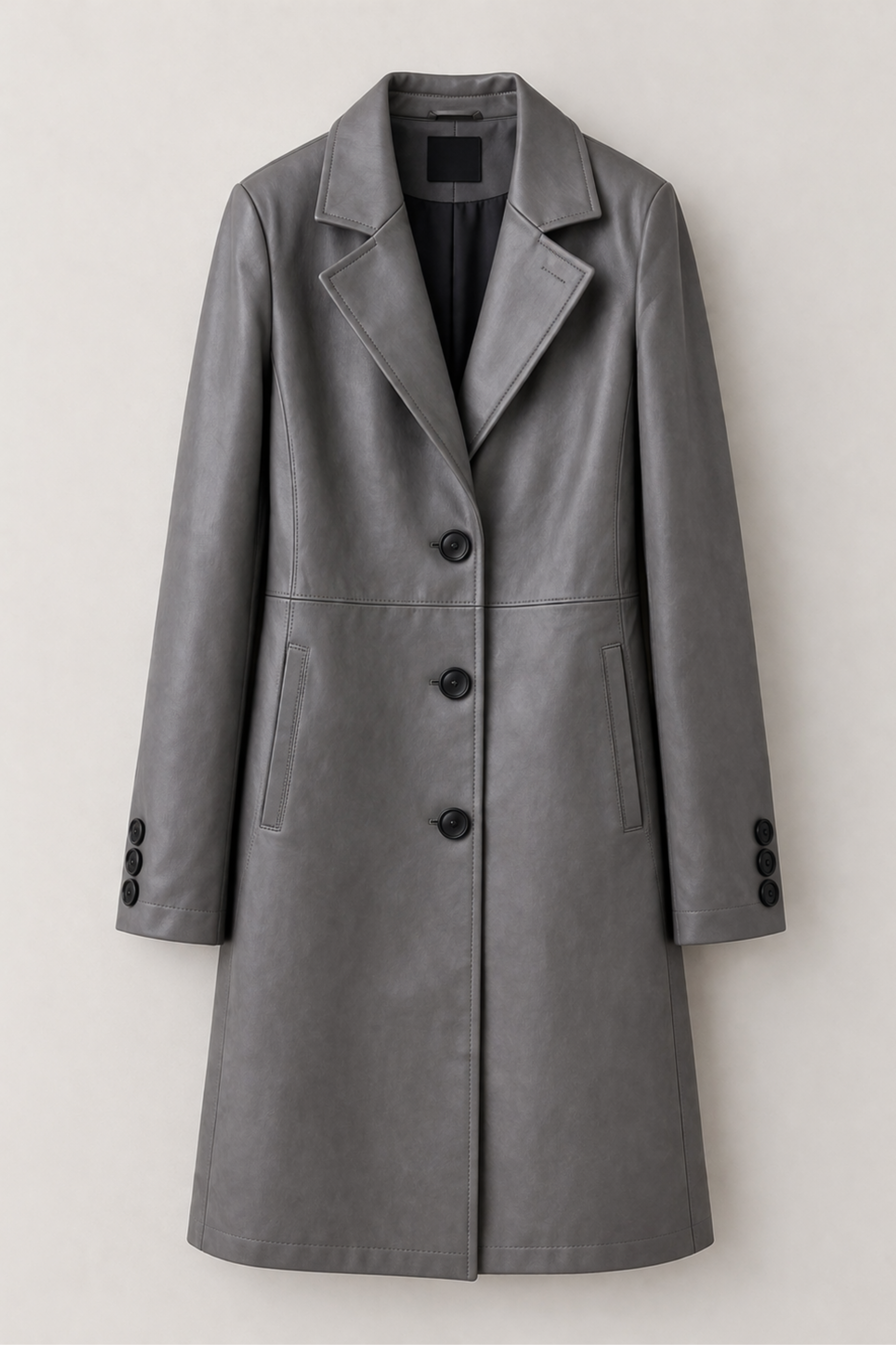 Women’s Grey Real Leather Knee-Length Coat