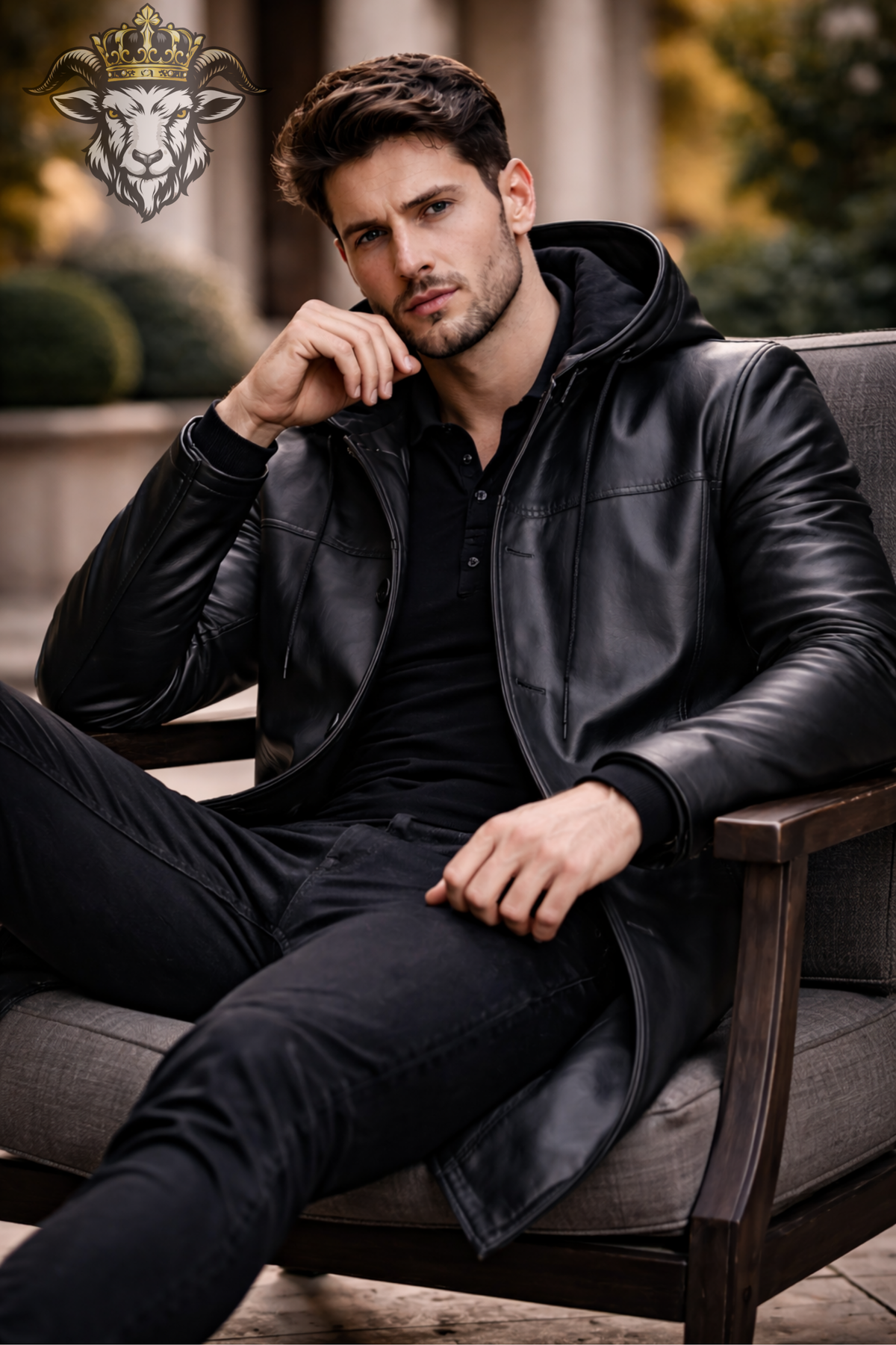 Men's Black Real Leather Hooded Long Coat, Men's Leather Trench Coat, Above Knee Winter Jacket, Gothic Streetwear, Button Front Outerwear