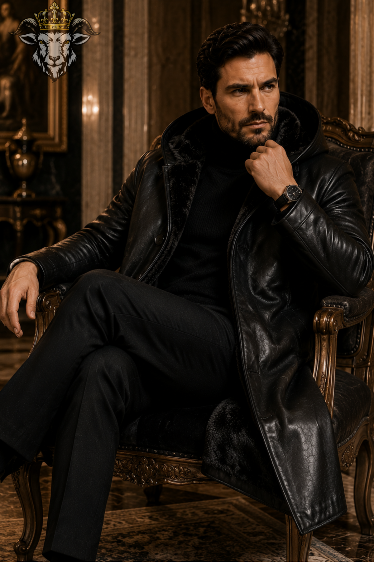 Men Black Genuine Leather Hooded Long Coat, Real Leather Trench Coat, Fur Lined Winter Jacket, Luxury Gothic Overcoat, Stylish Mens Outerwear