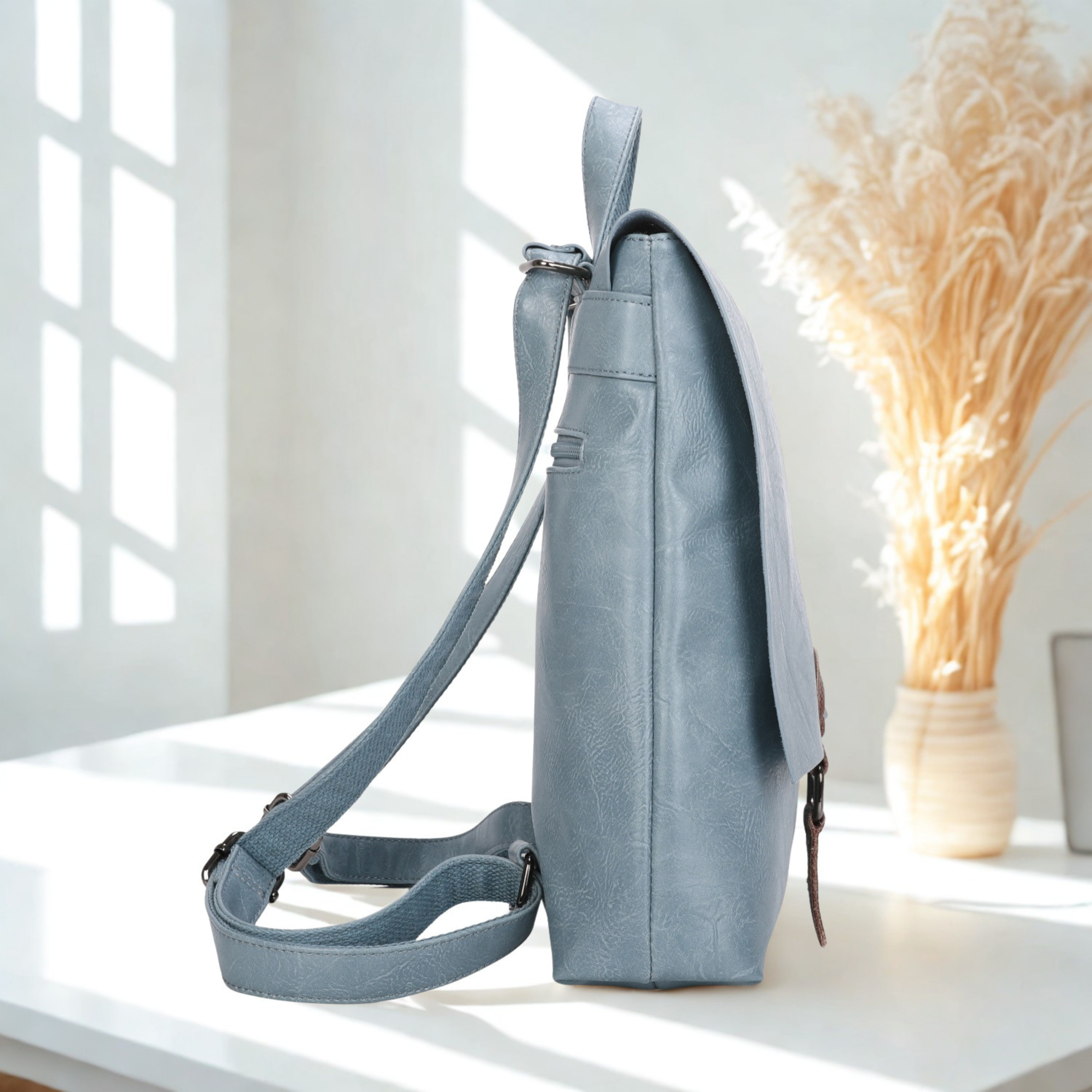 Women’s Faux Leather Backpack Bag – Ladies Flap Over Rucksack with Top Zip Closure