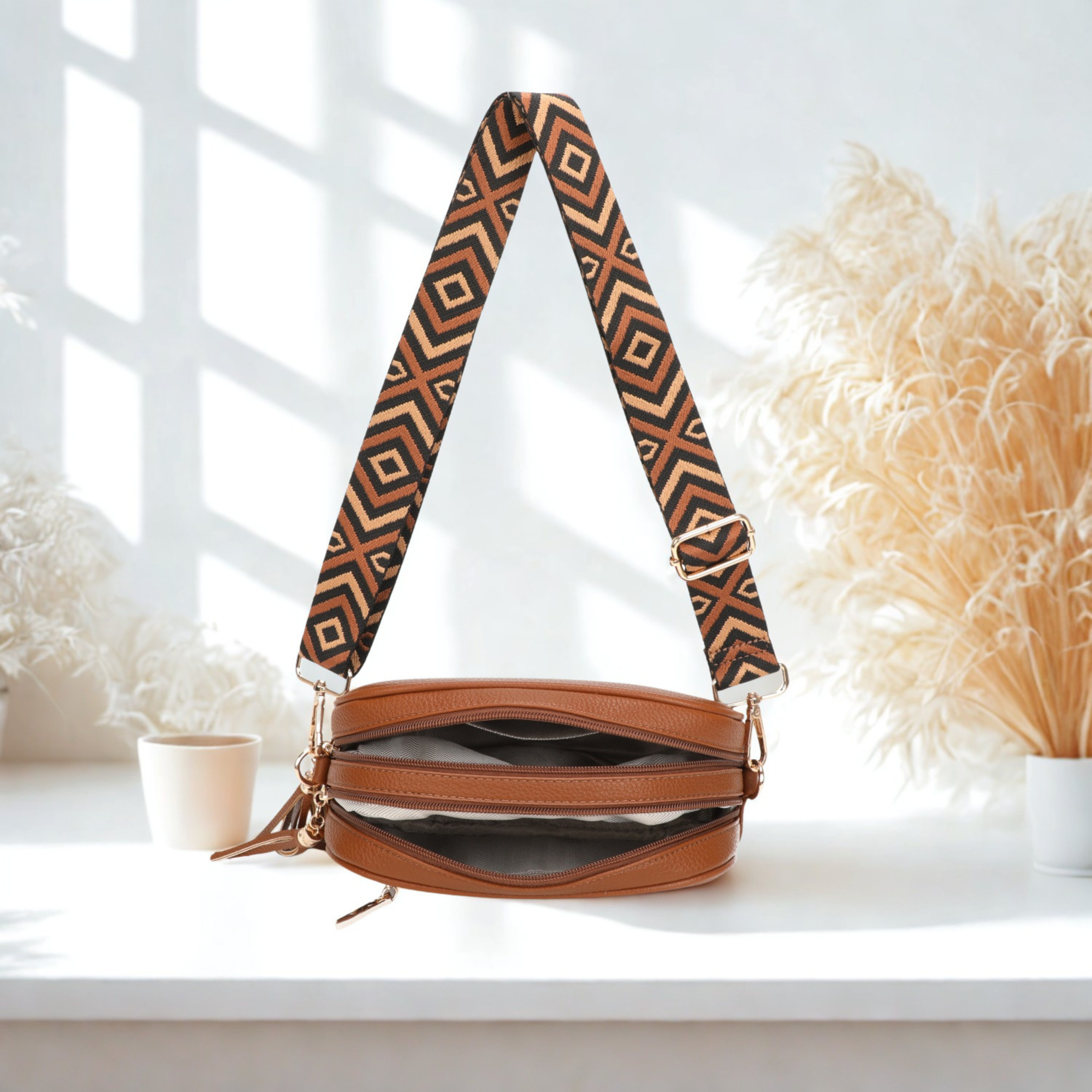 Women’s Small Crossbody Camera Bag with Colourful Strap,