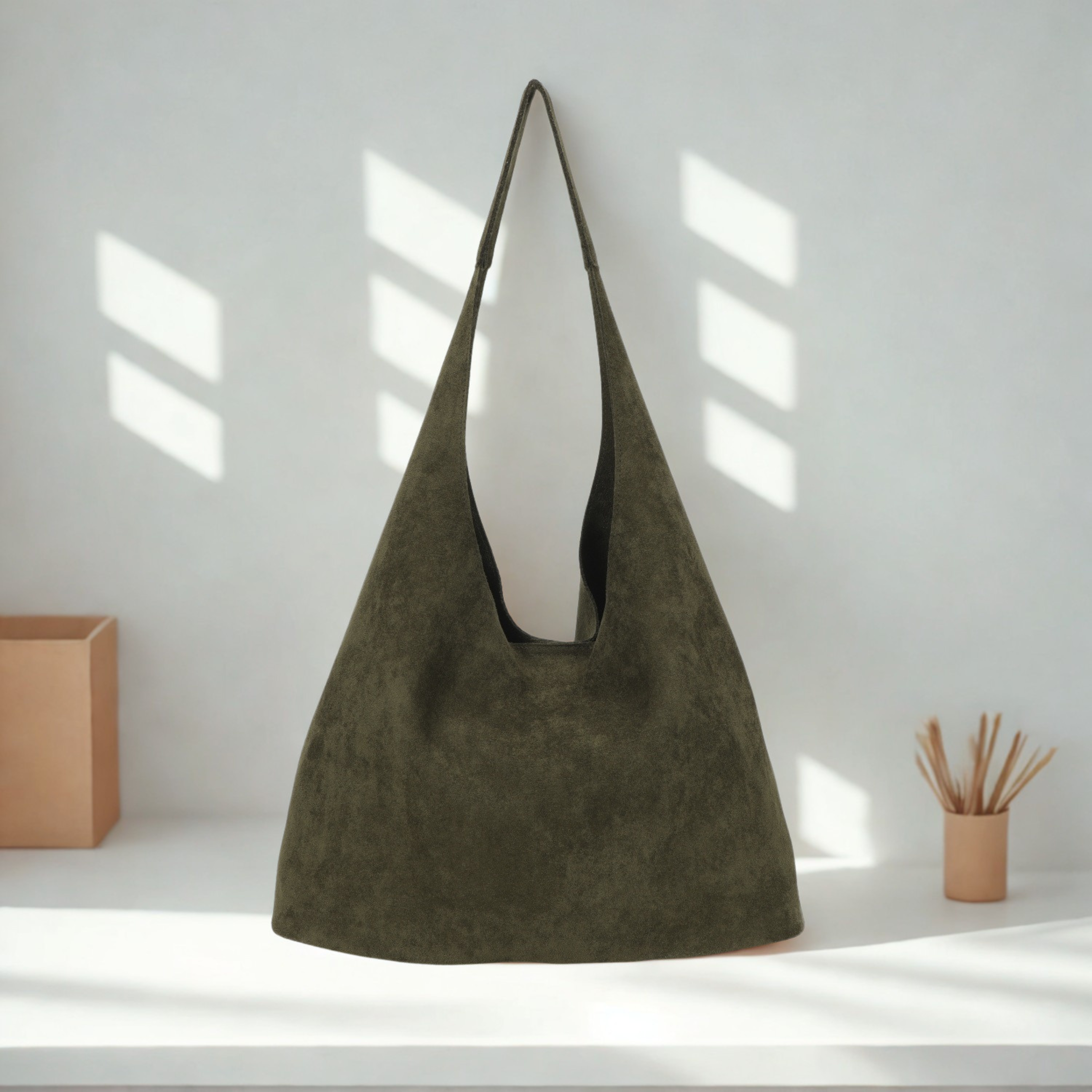 Women’s Suede Effect Hobo Shoulder Bag Slouch Tote Handbag with Removable Pouch
