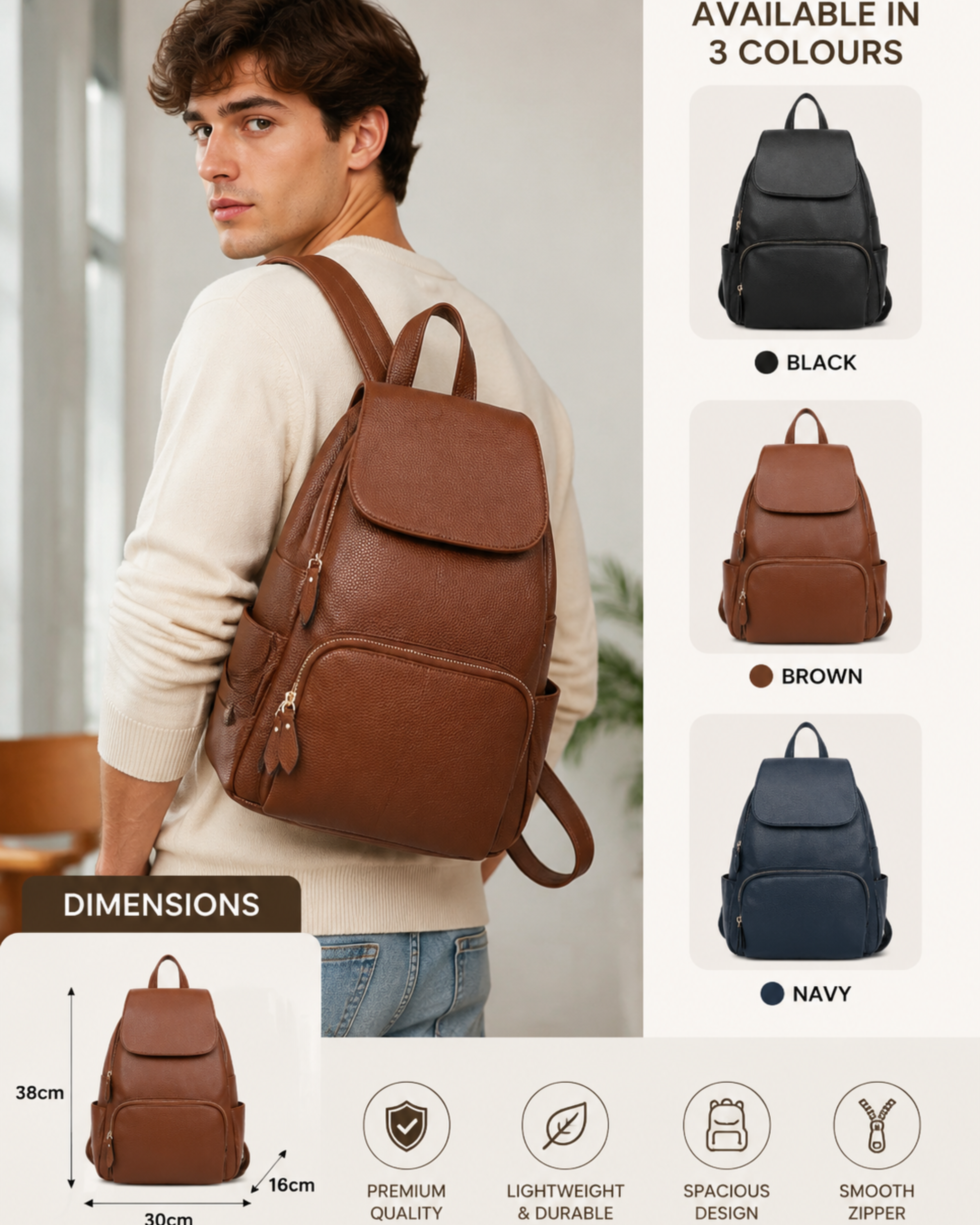 Men's Synthetic Leather Backpack Rucksack Bag – Flap Over Magnetic Closure